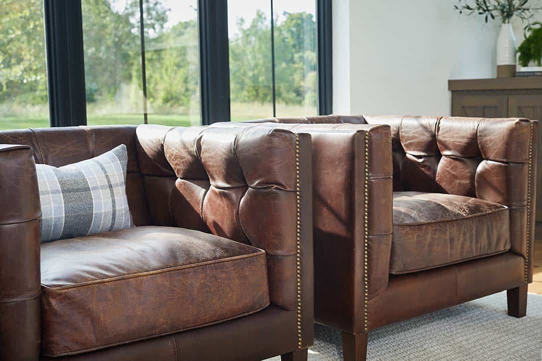 modern farmhouse living room leather chairs
