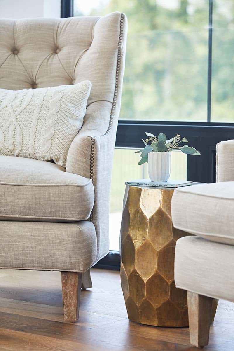 modern farmhouse chairs with a small side table