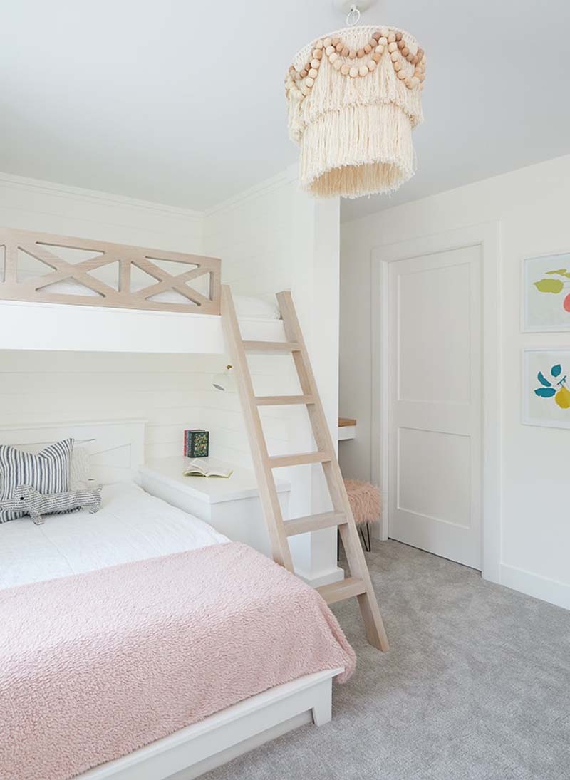modern farmhouse girls bedroom with bunk beds