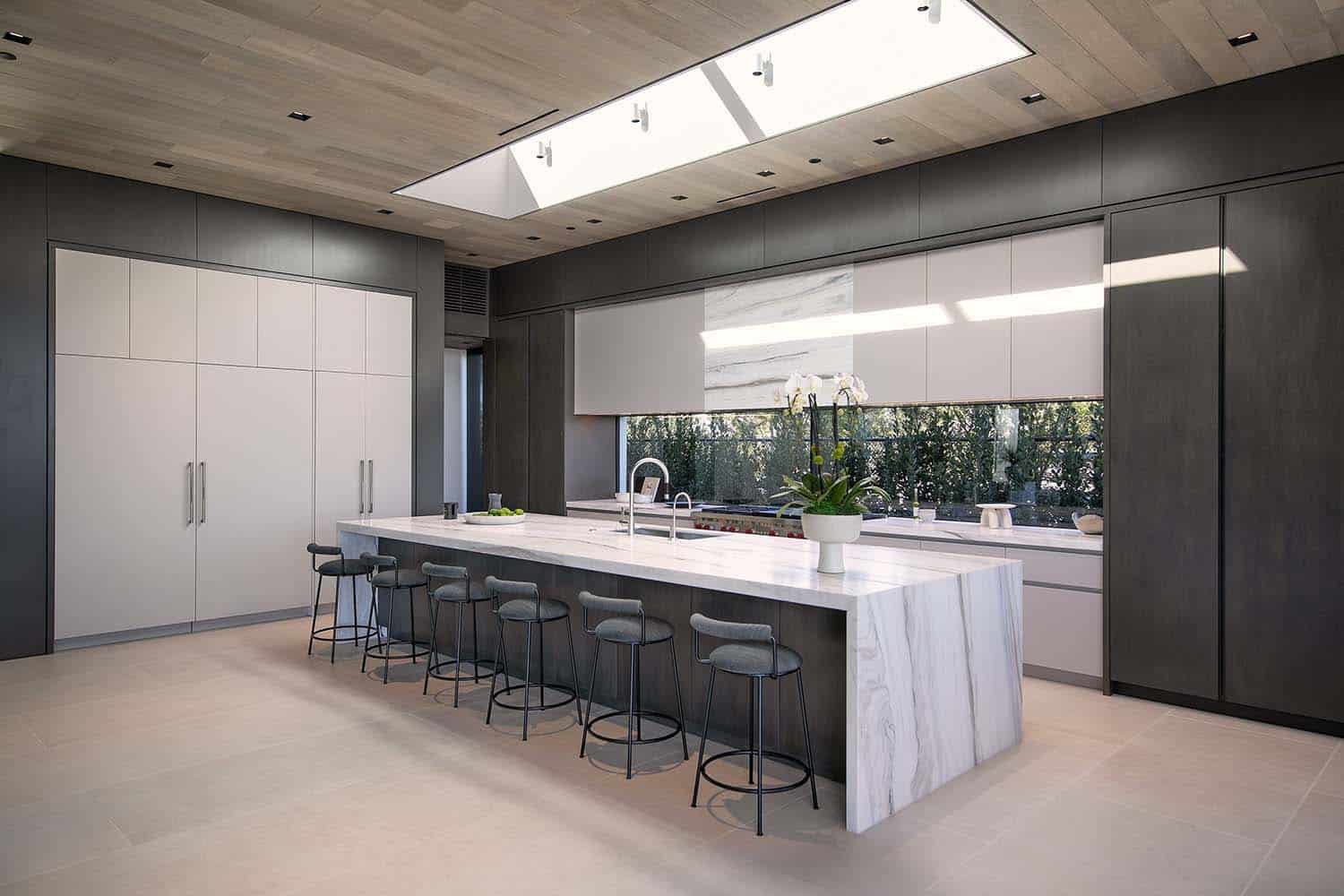 modern kitchen with a skylight