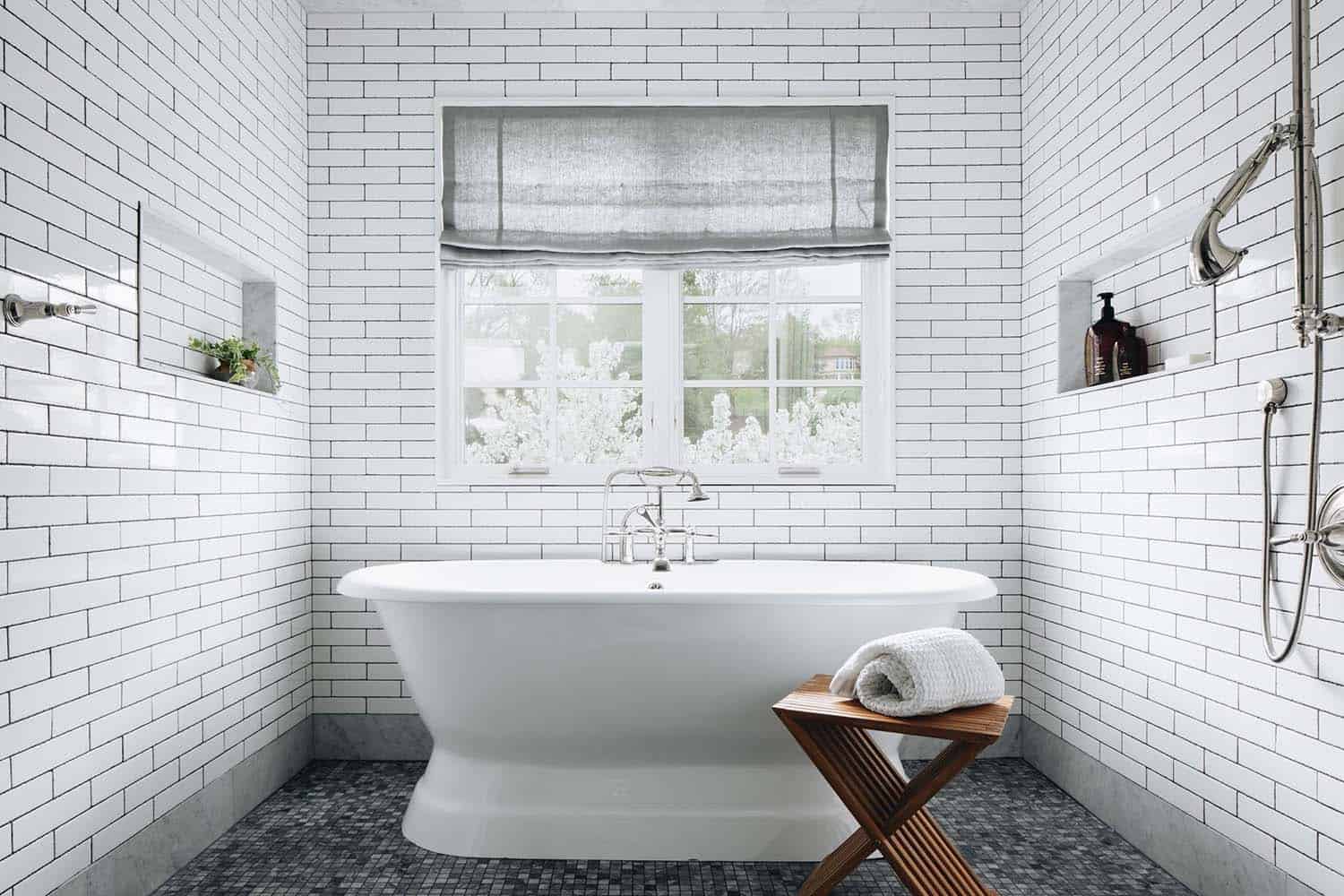 modern Scandinavian bathroom with a freestanding tub