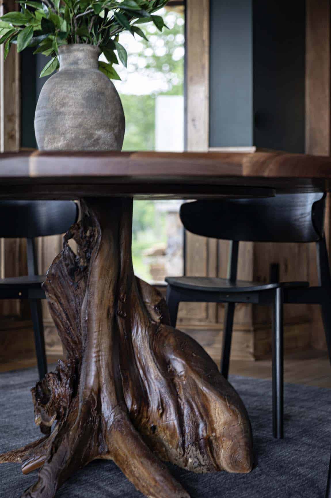 modern rustic dining room table detail