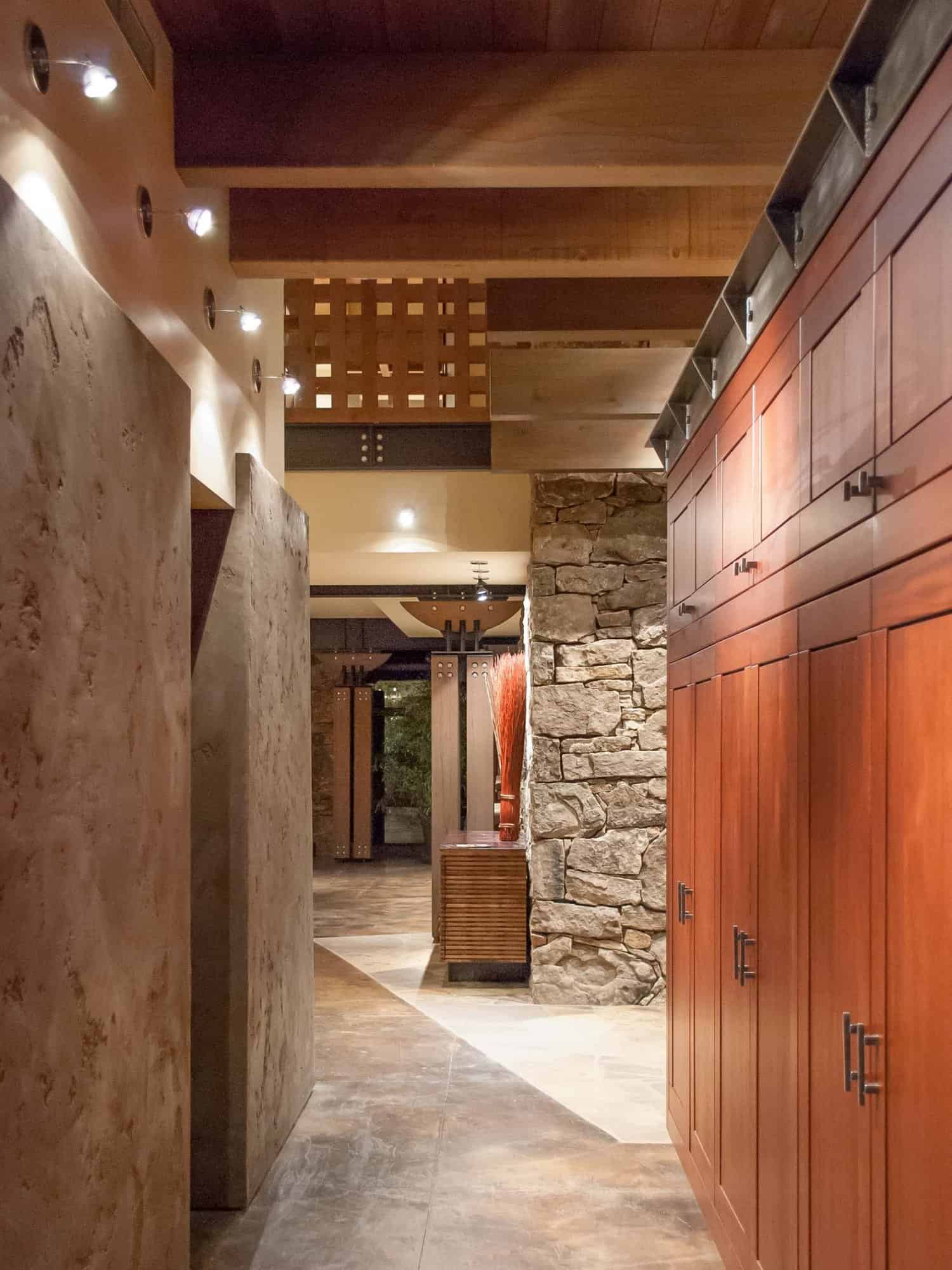 modern hallway with built-in cabinets