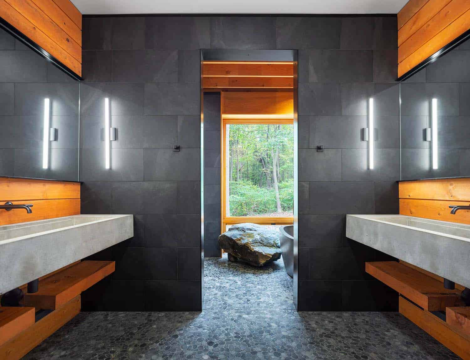 modern bathroom with dual vanities