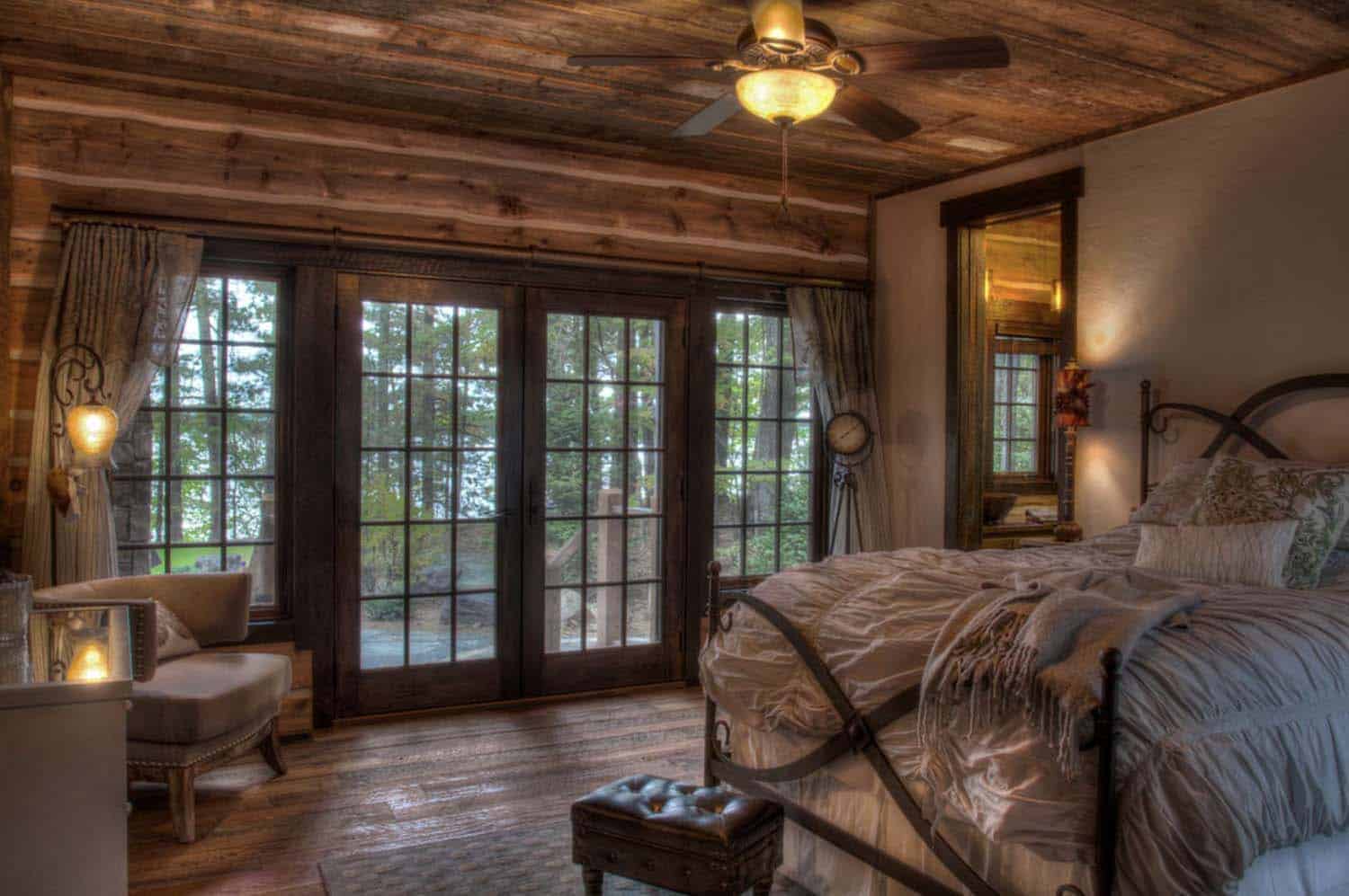 rustic bedroom with French doors