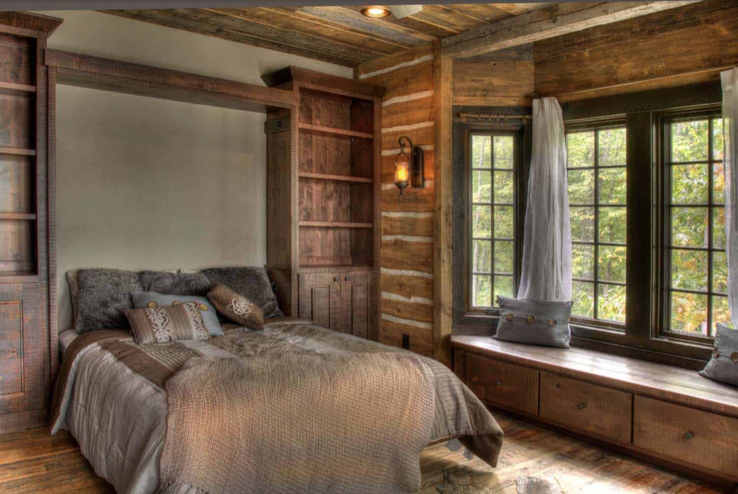 rustic bedroom with a window seat