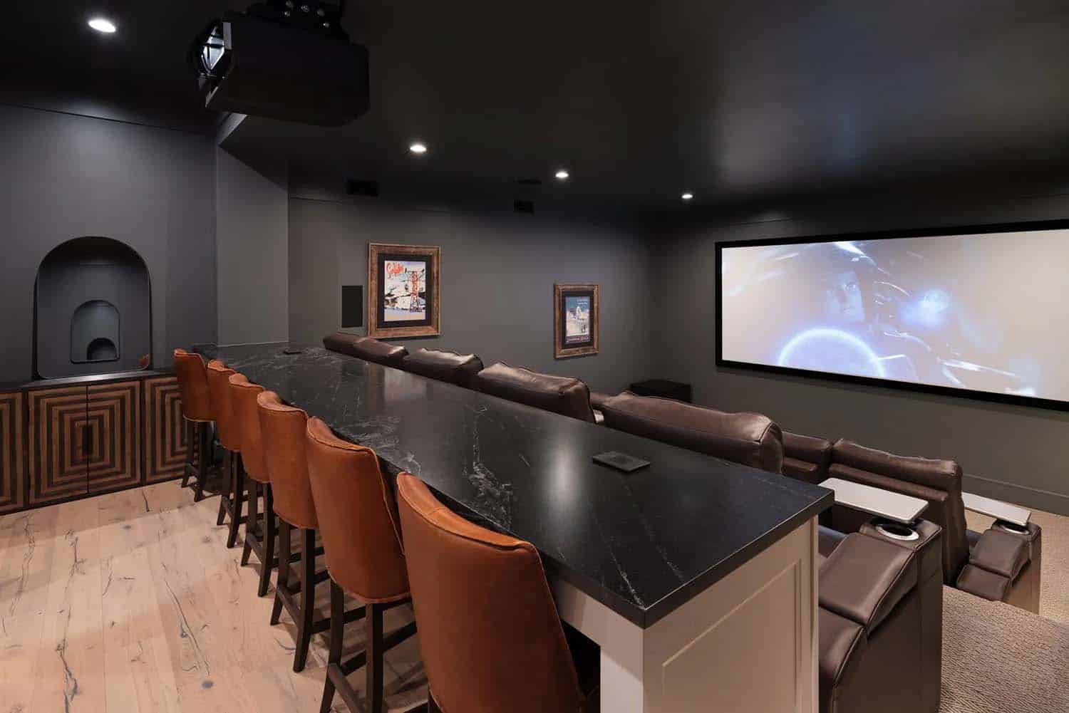 traditional farmhouse style home theater