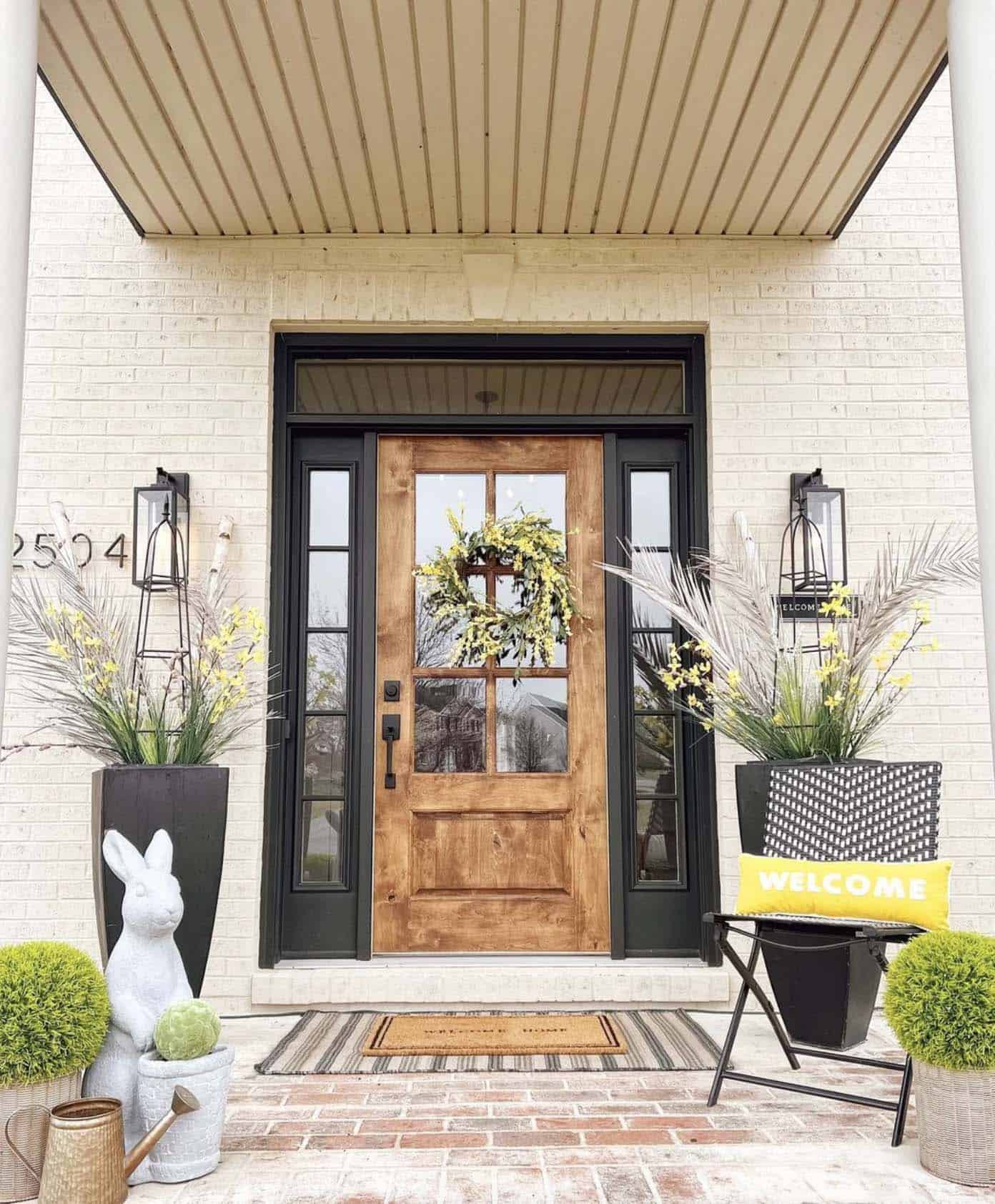 spring porch decor with pops of yellow