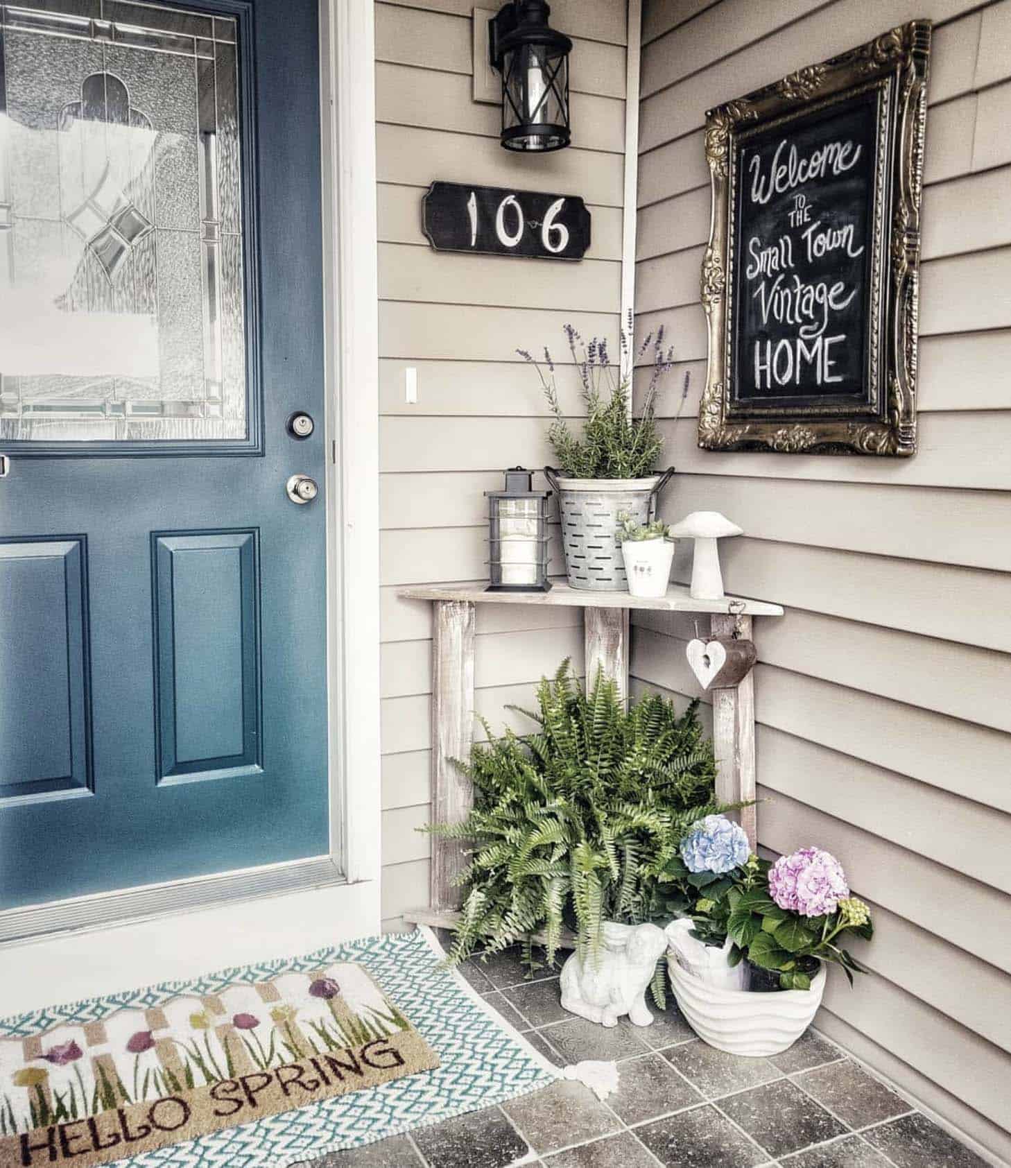 cheerful front porch decorated with spring decor