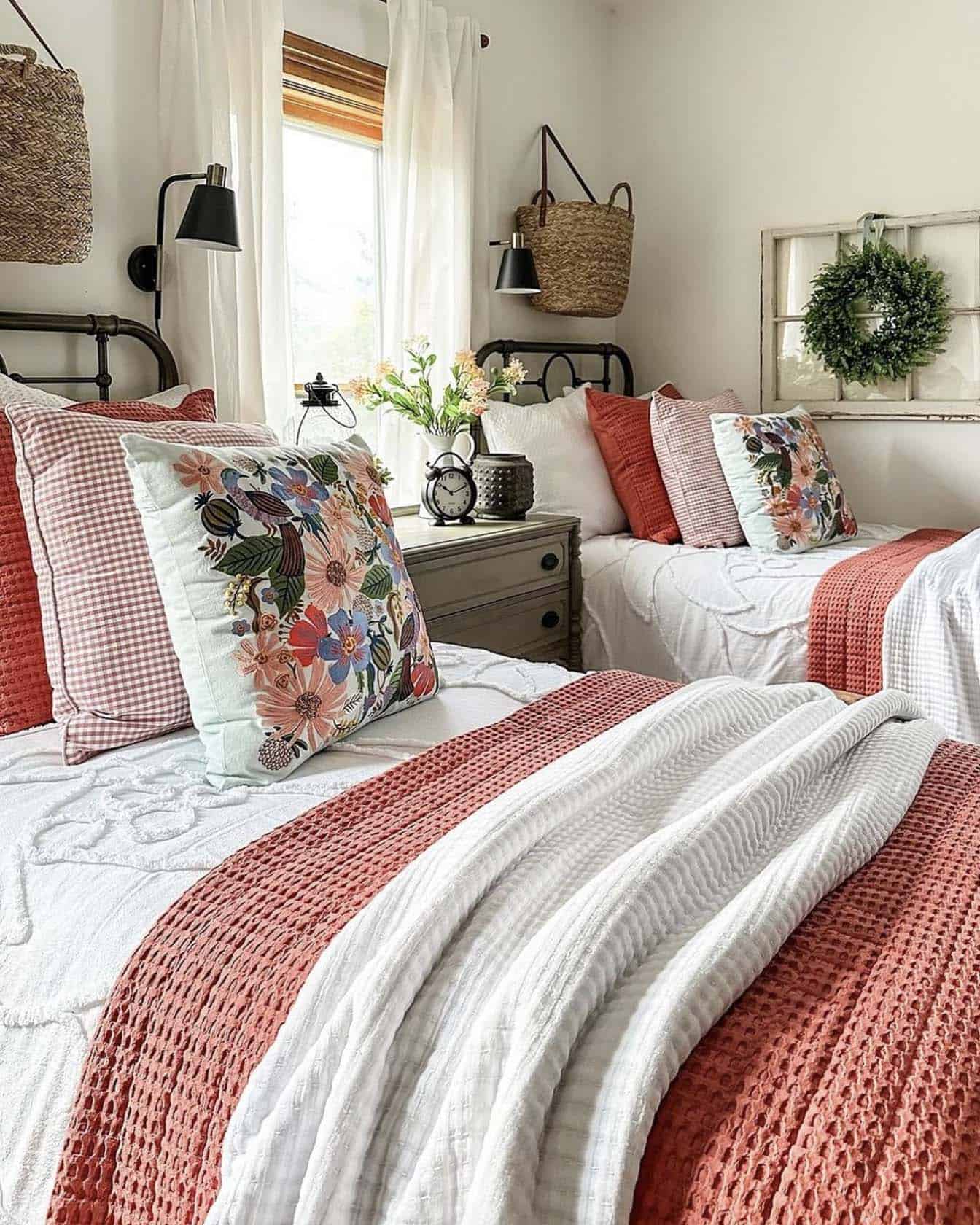 cozy guest bedroom with fresh spring colors