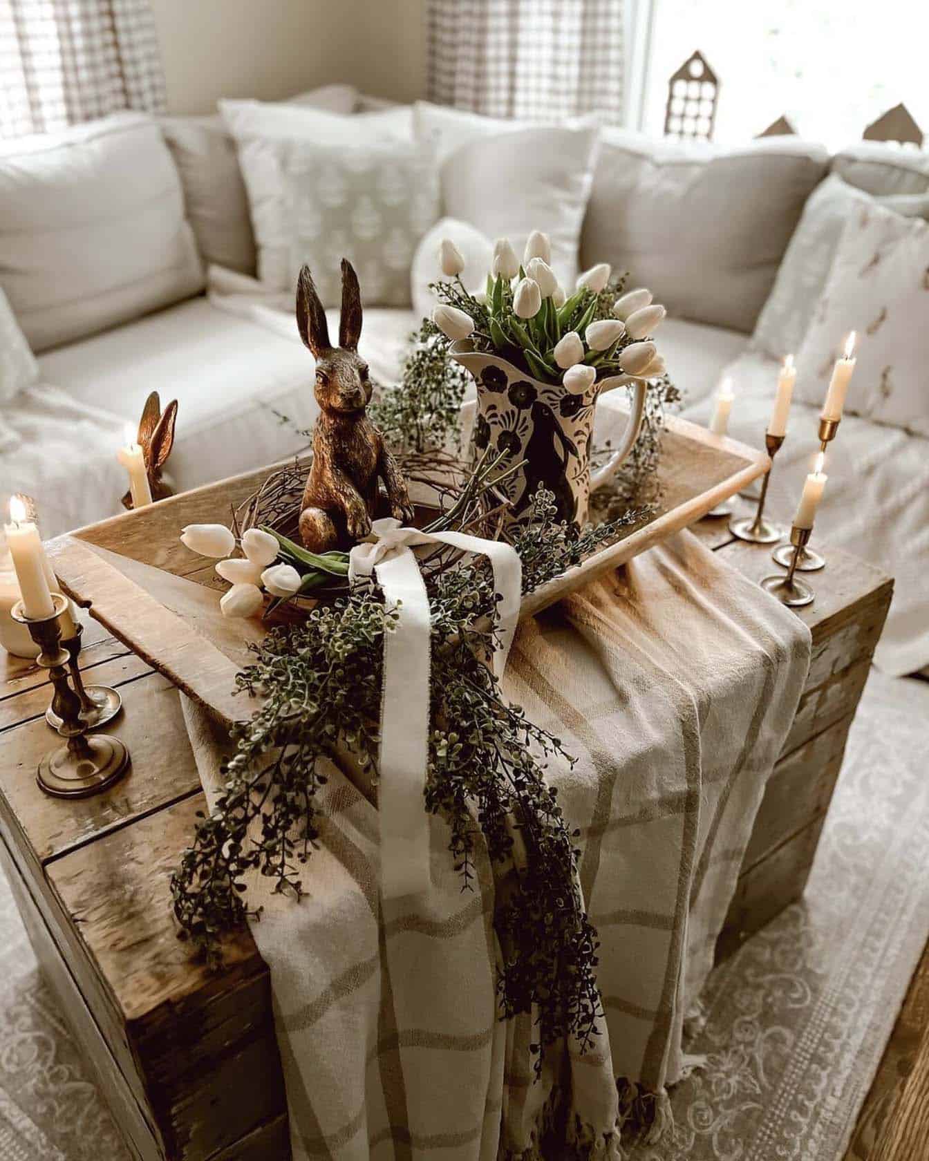 coffee table decorated with cozy spring vibes