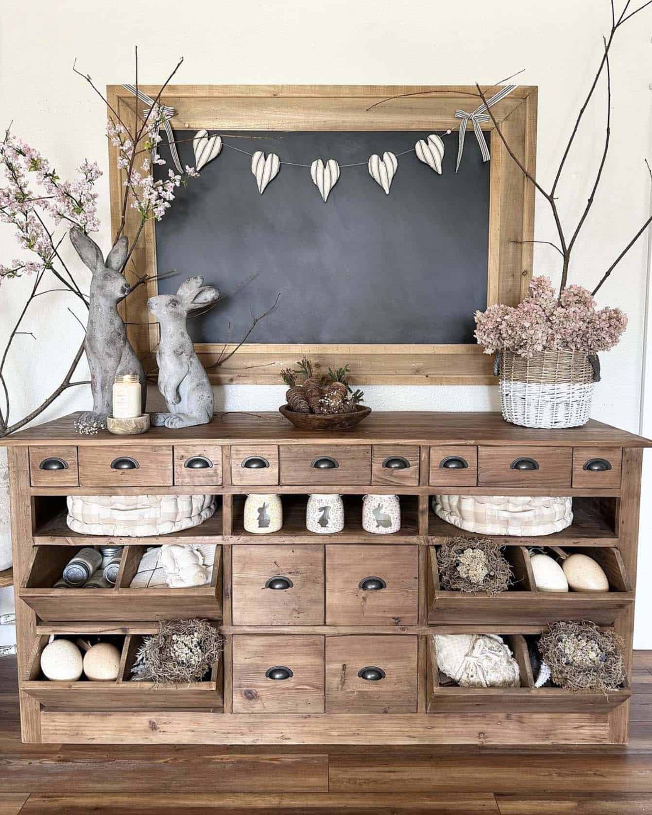 cabinet beautifully styled for spring