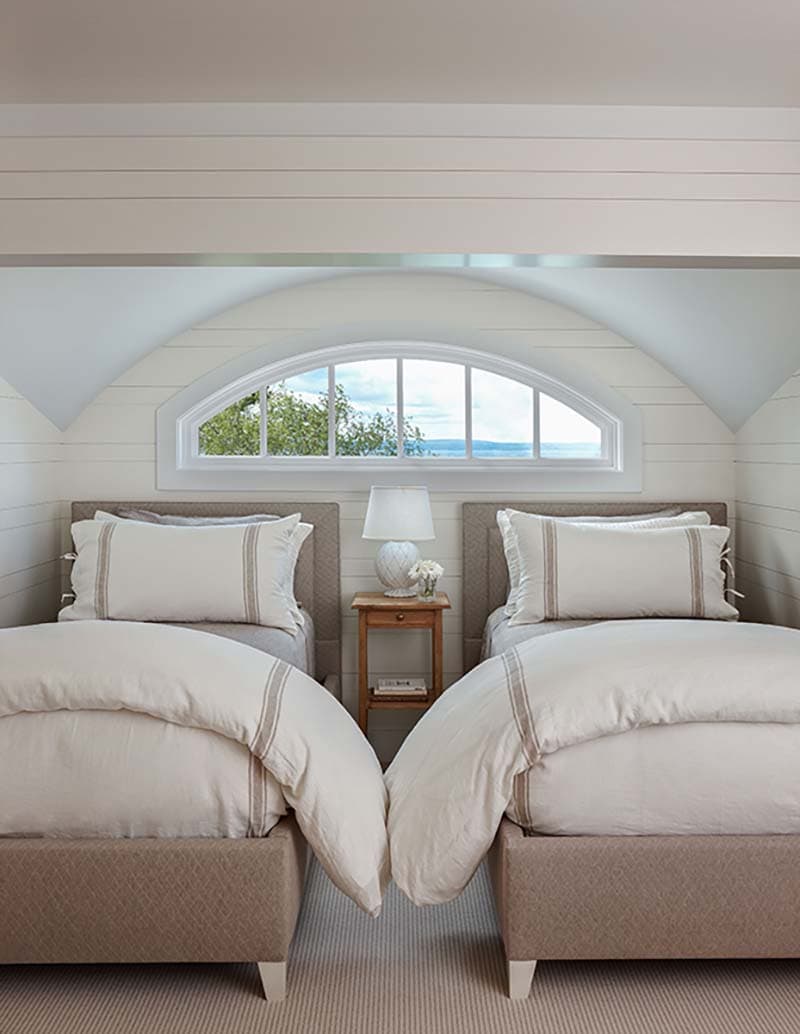 traditional coastal style guest bedroom with two beds
