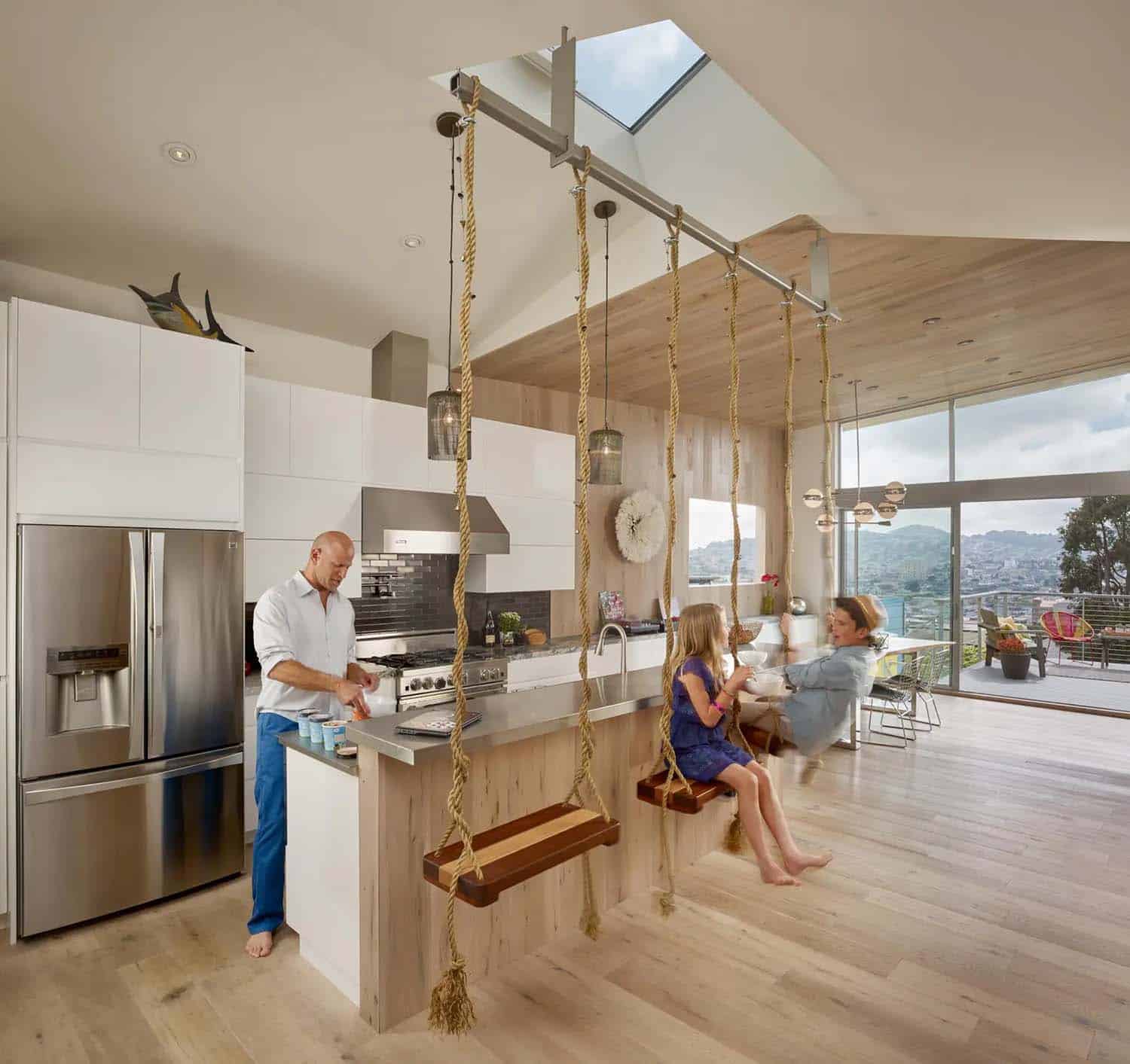 modern kitchen with hanging swings