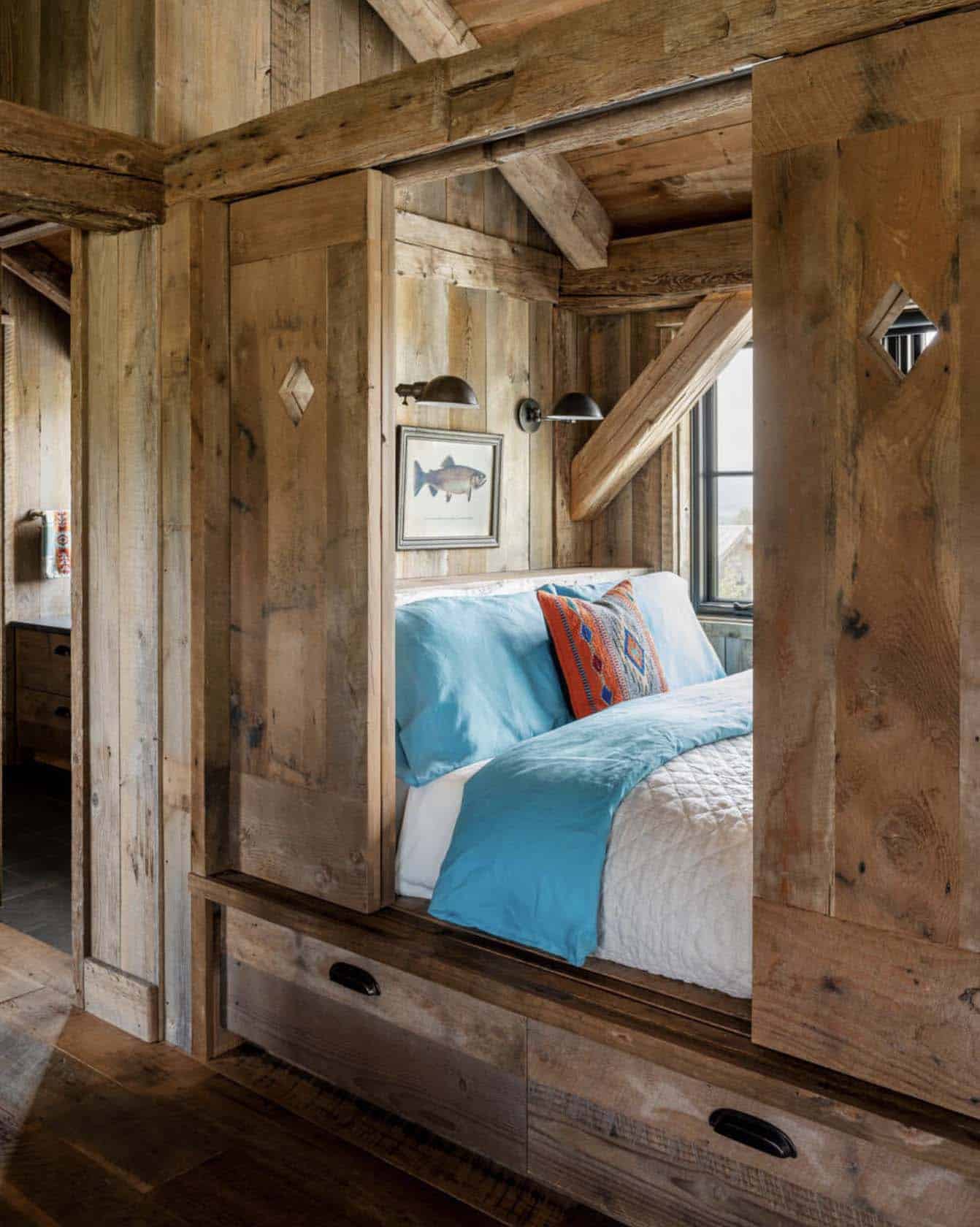 rustic bedroom nook with sliding barn doors