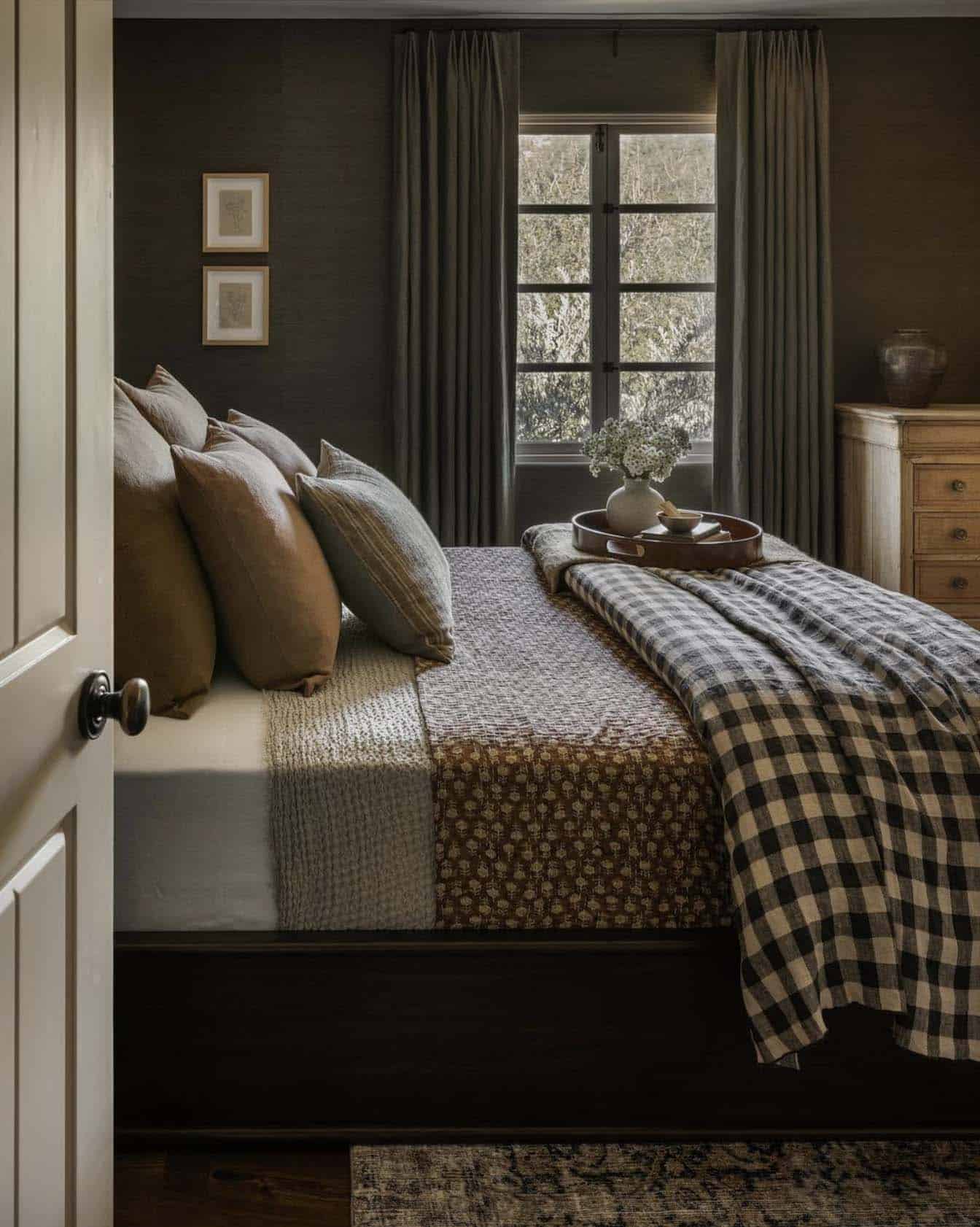 guest bedroom with earth tones