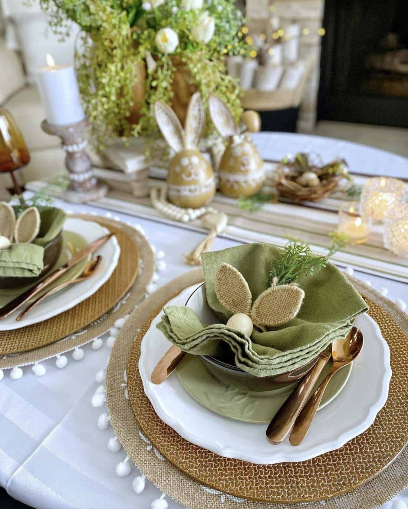 spring table decor with easter place settings