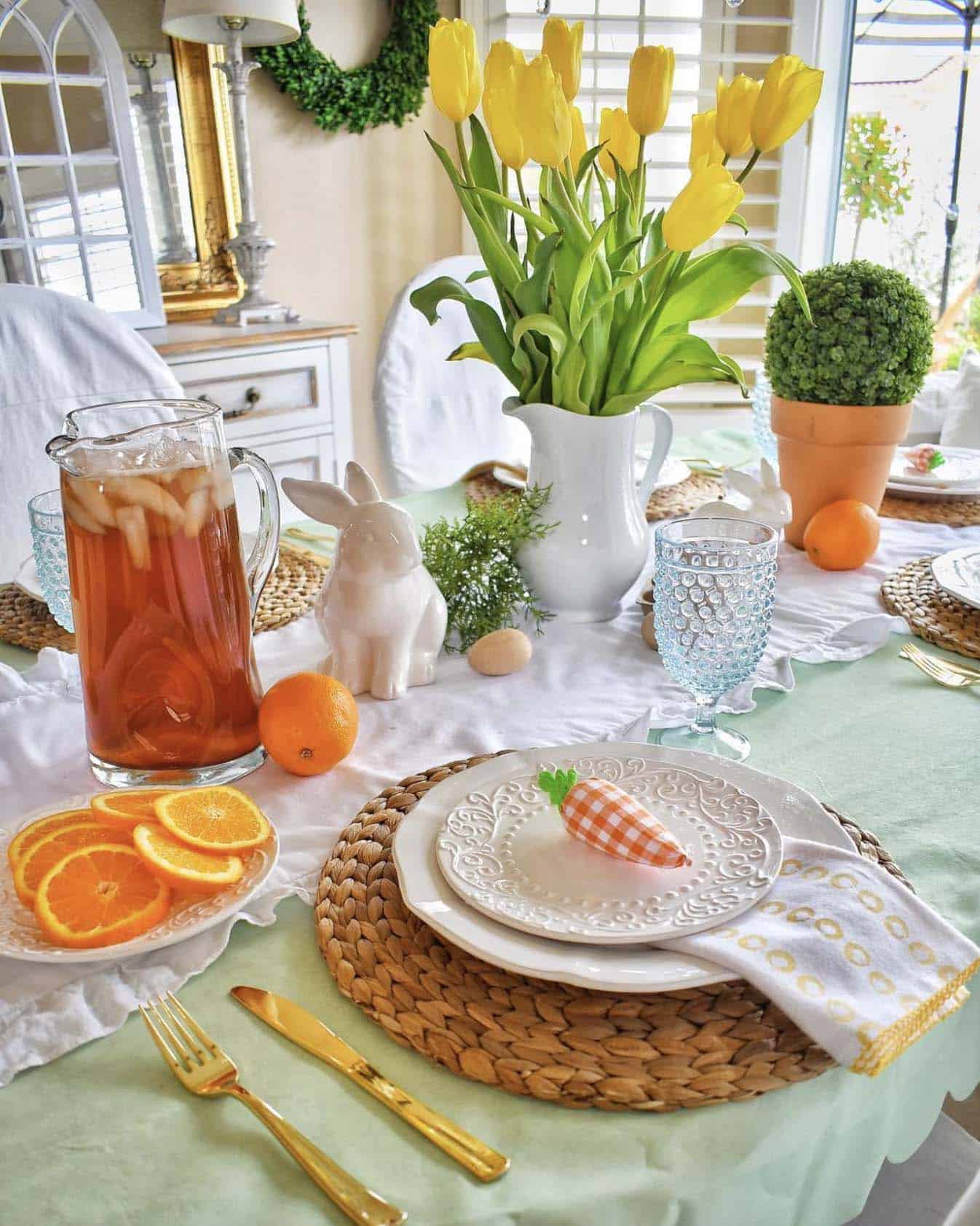 bright and cheerful Easter dining table with citrus accents