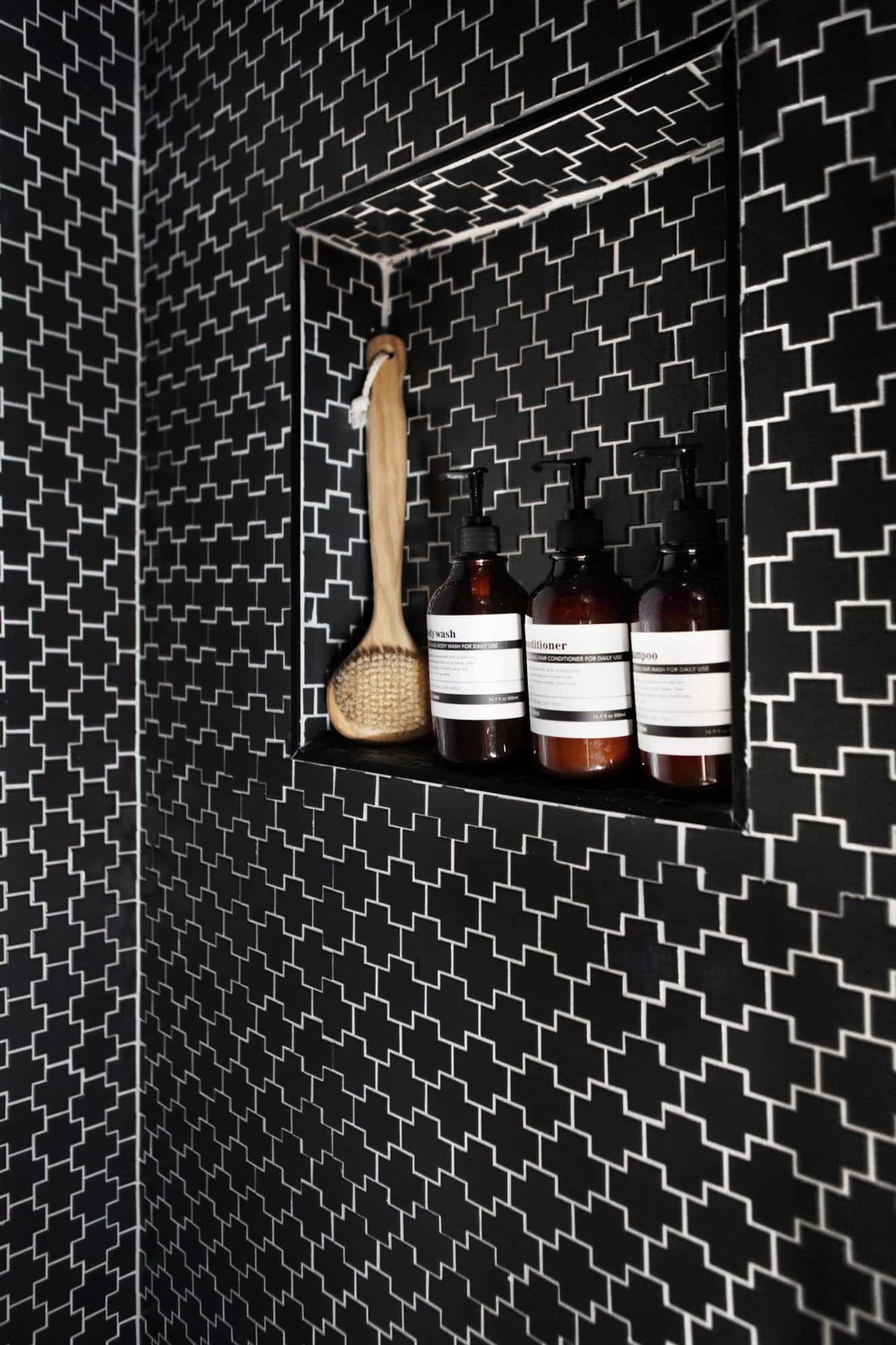modern bathroom with graphic tile