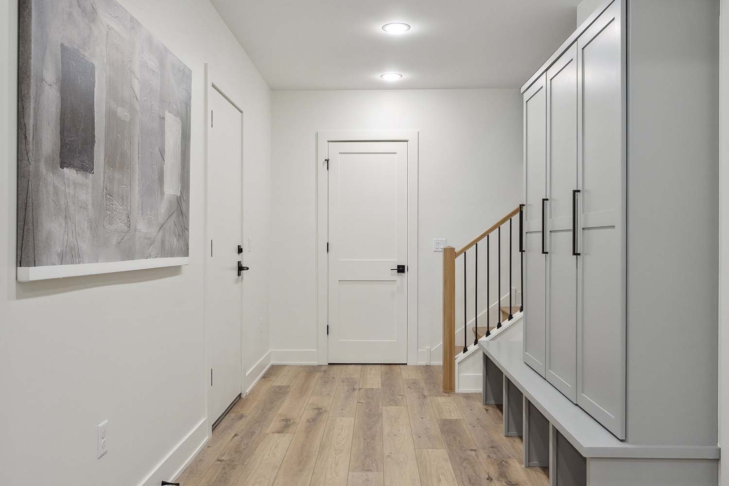 modern mudroom with locker and cubby storage