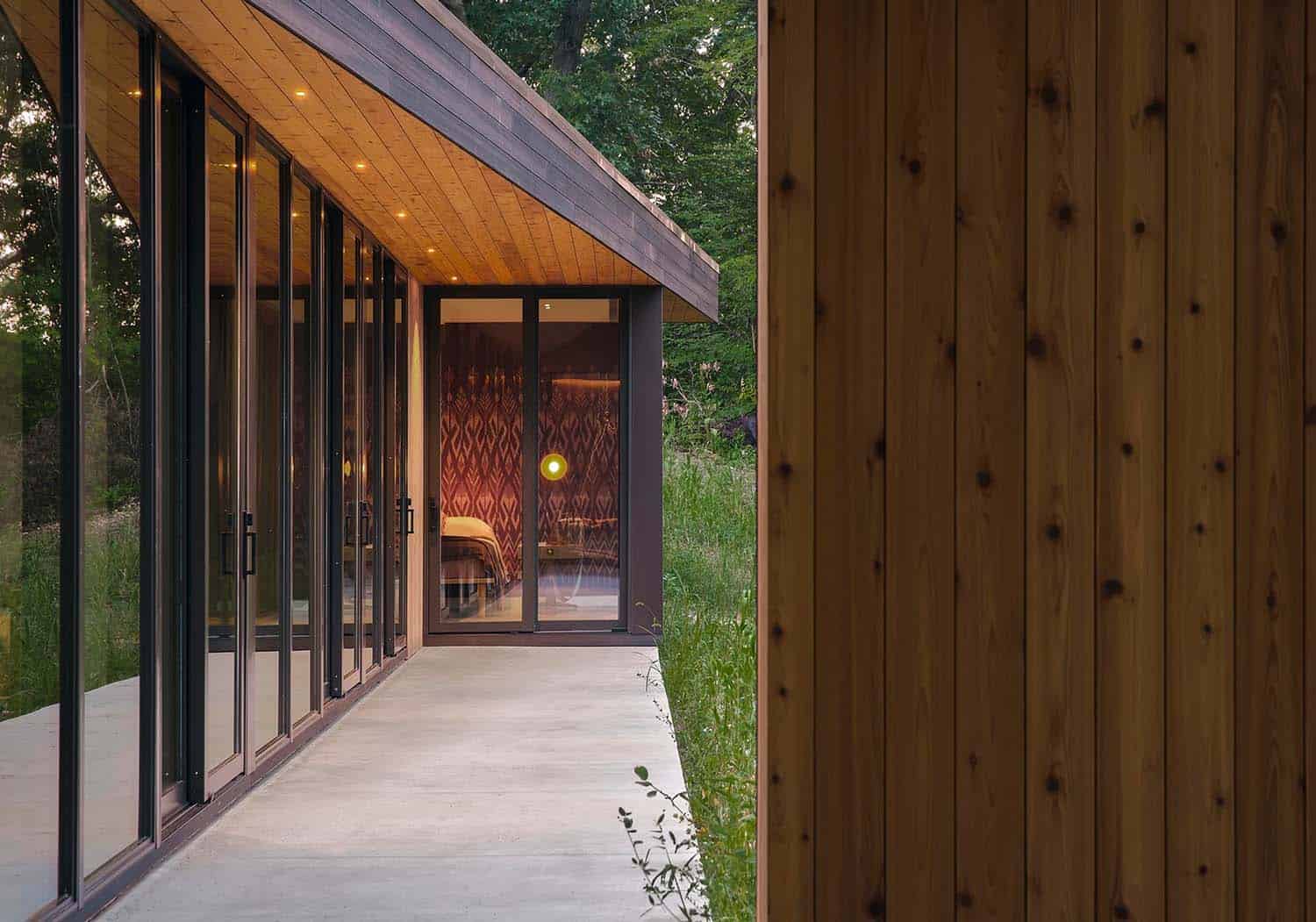 modern lake house retreat exterior walkway