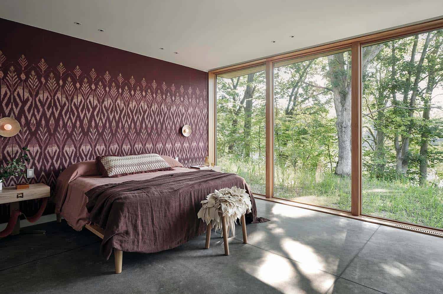 modern bedroom with a sliding glass door