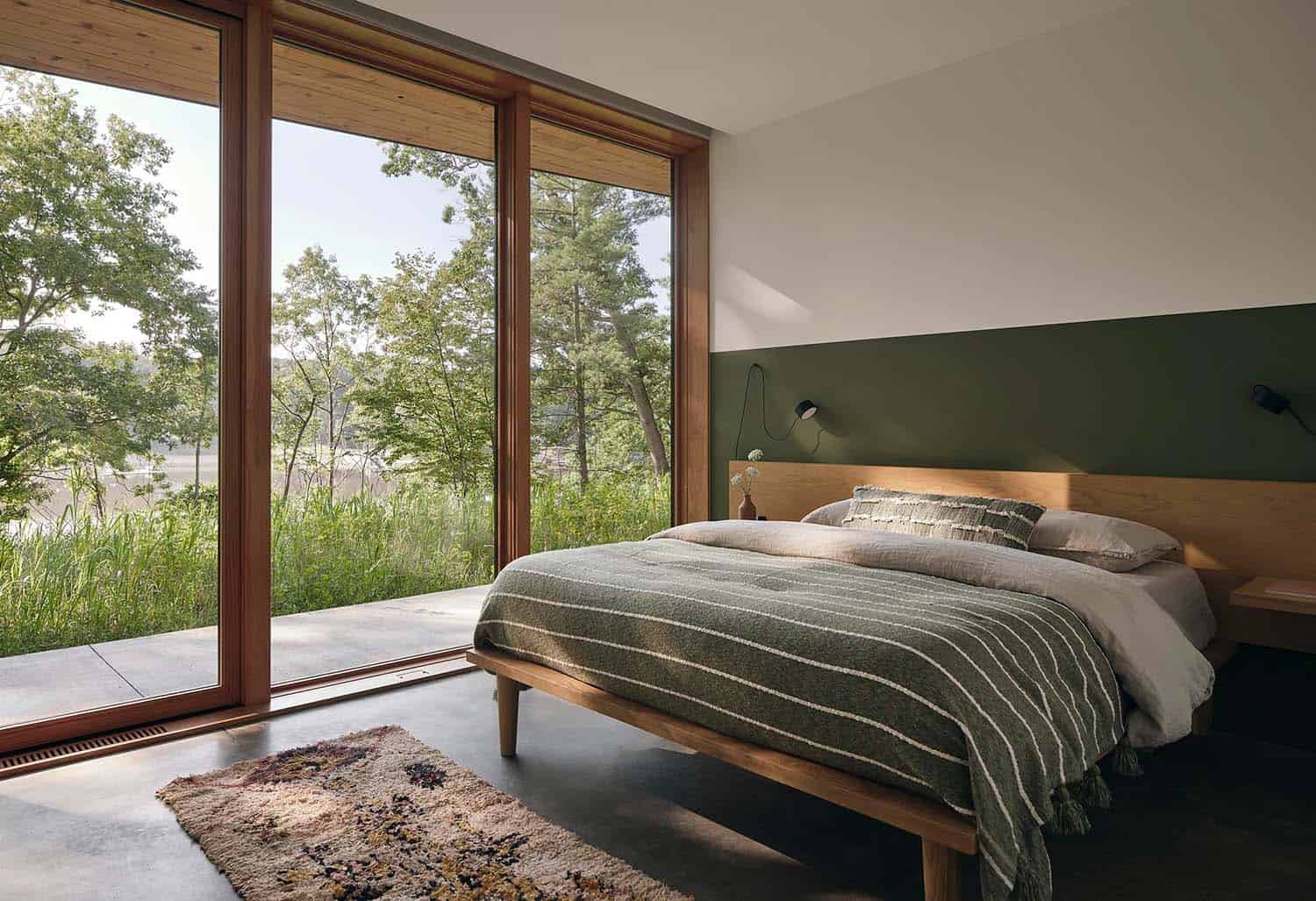 modern bedroom with a sliding glass door
