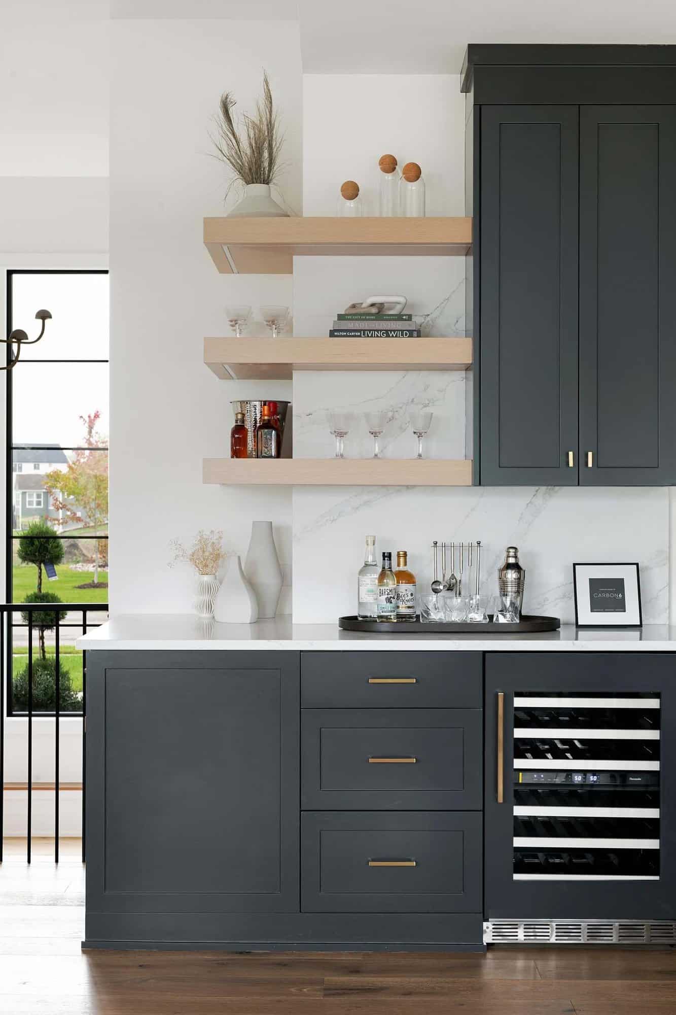 modern kitchen with open shelves
