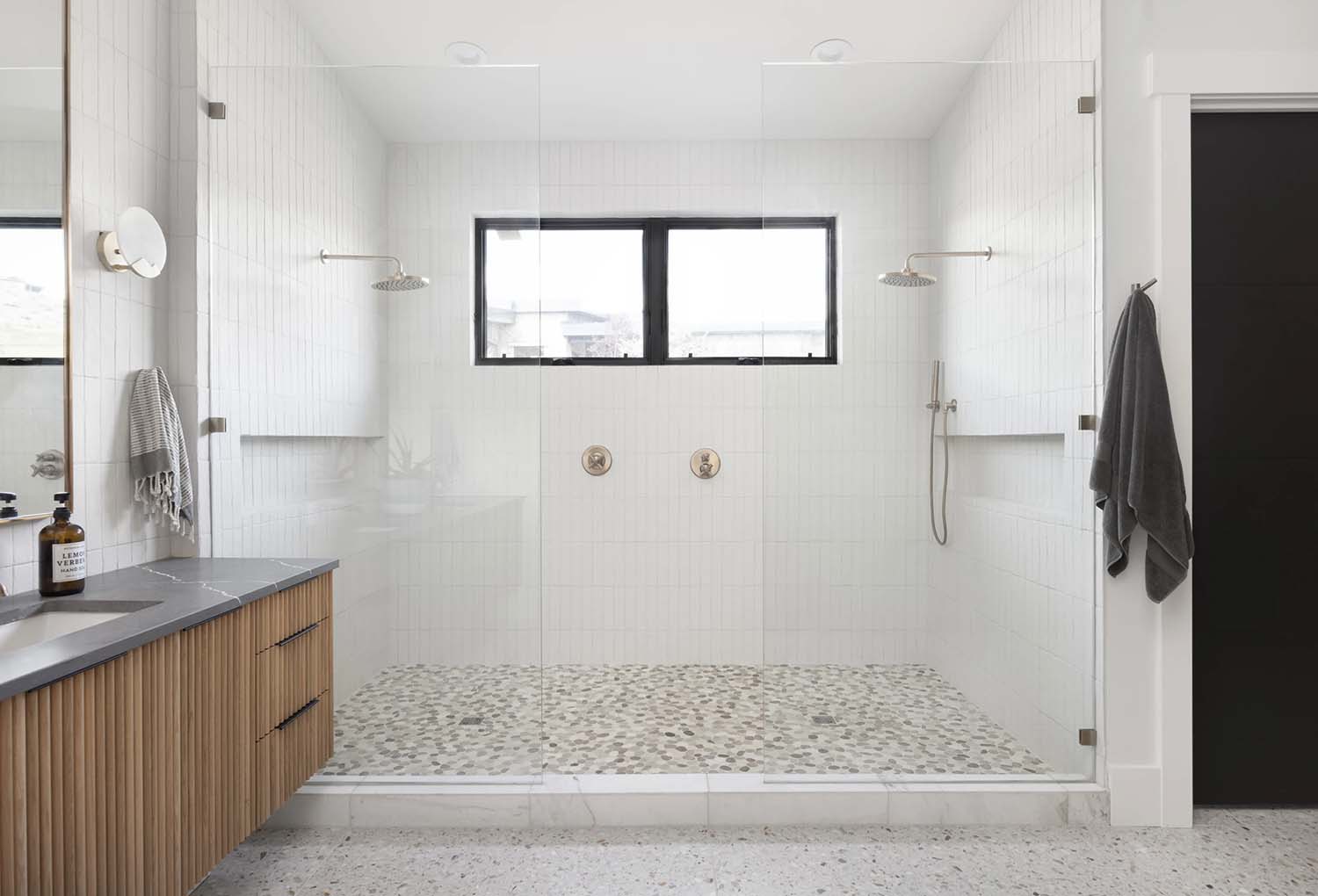 modern bathroom glass enclosed shower
