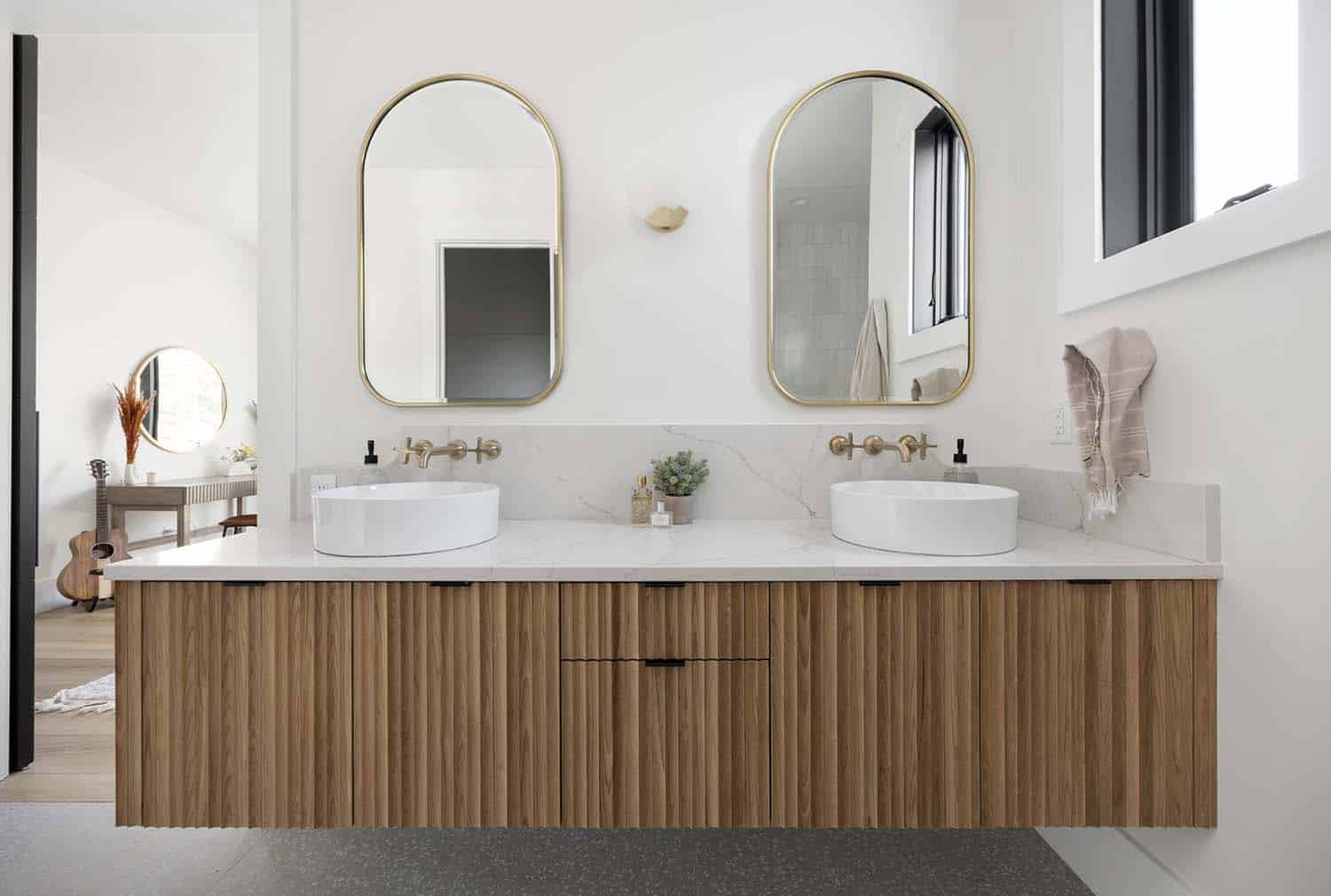 modern girl's teen bathroom with a vanity