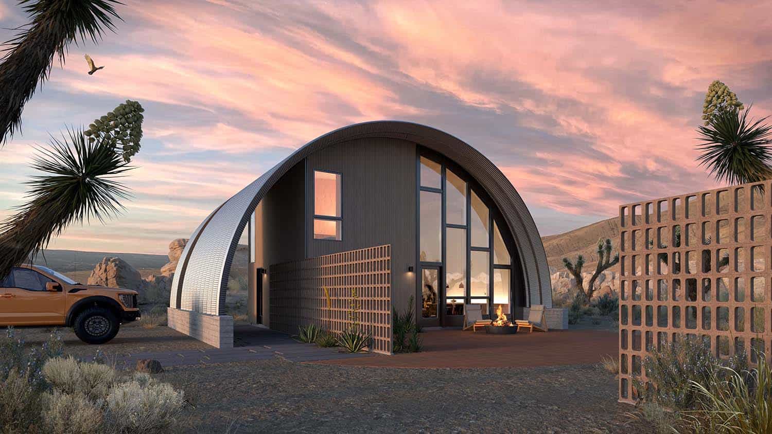 Quonset style steel hut home exterior