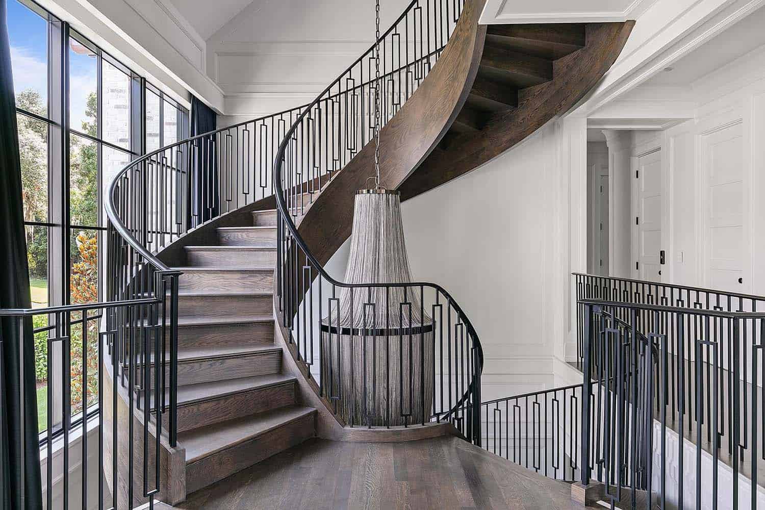 transitional style curved staircase