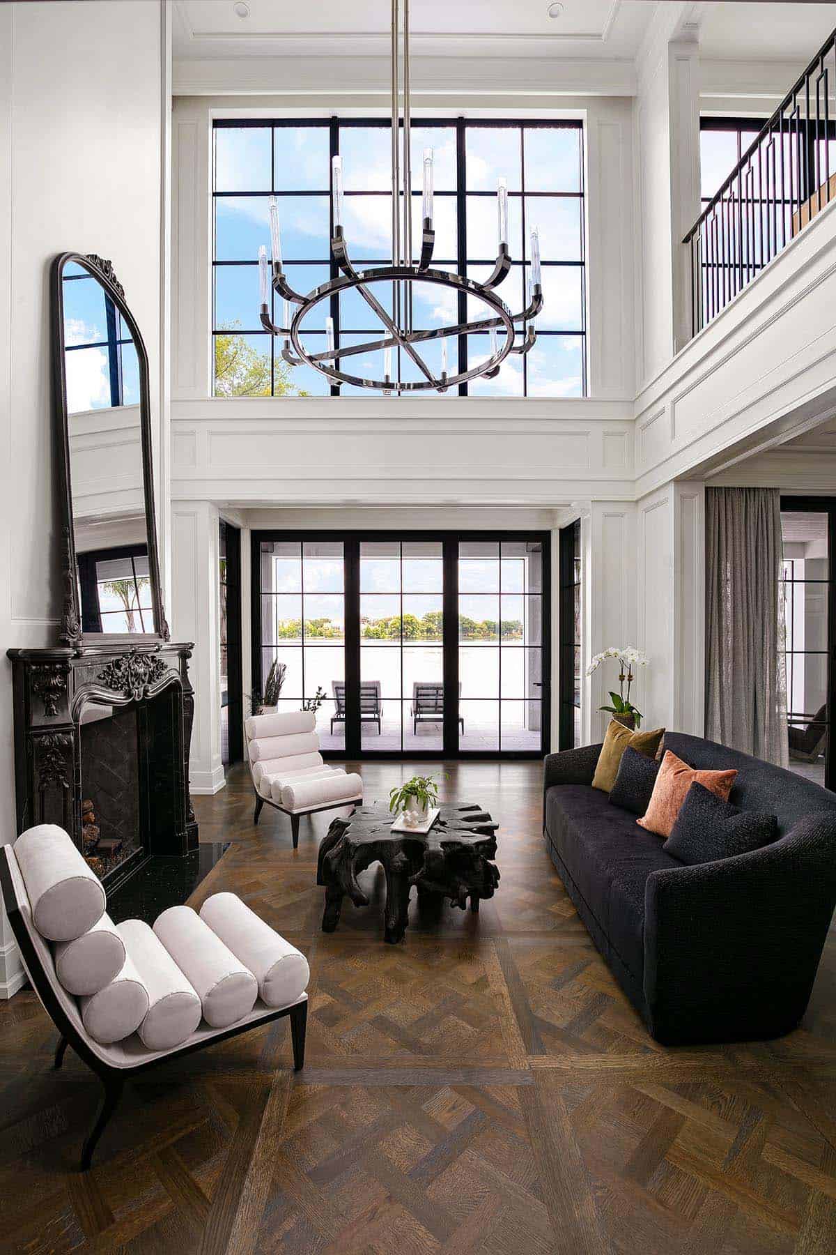 transitional style double volume living room