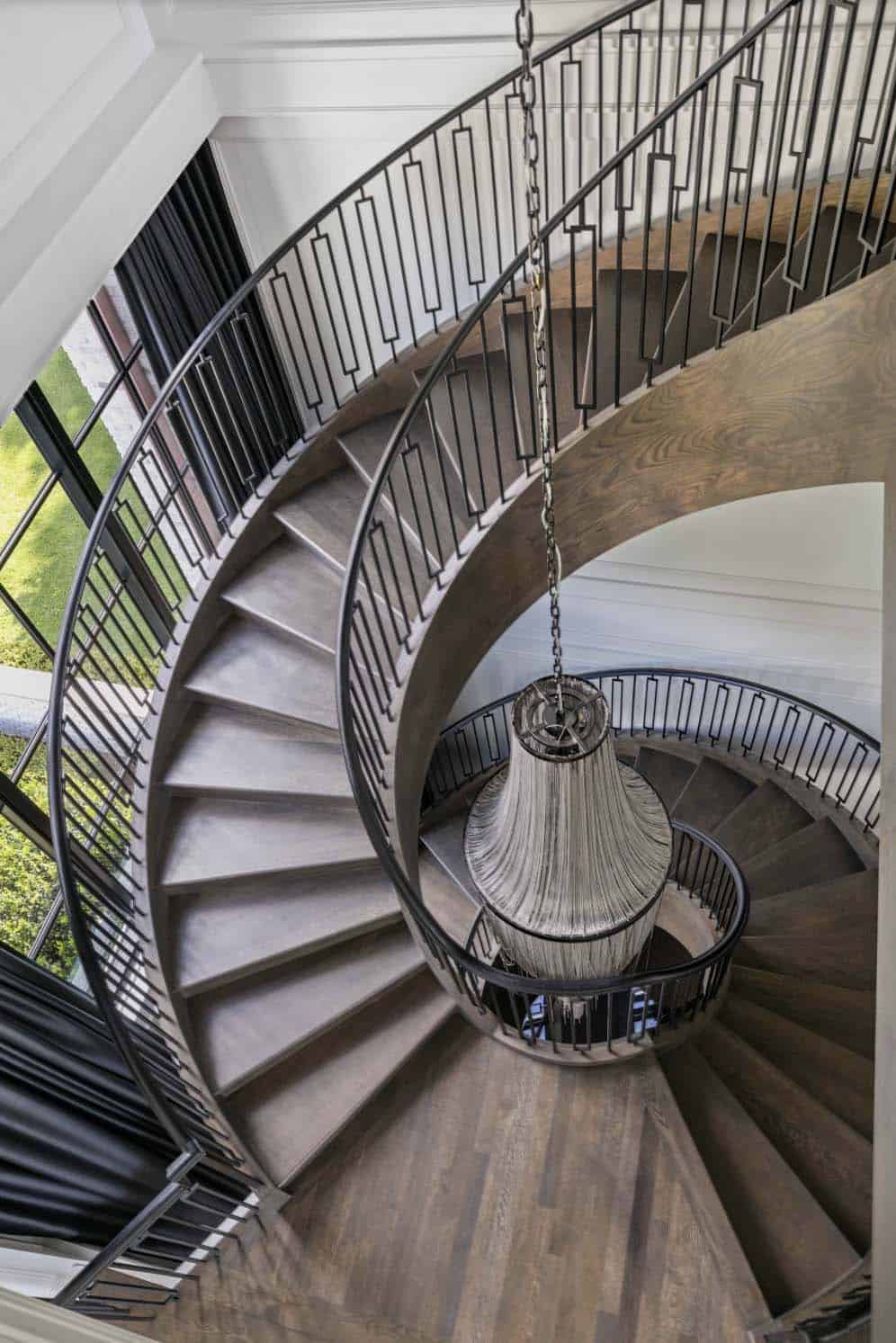 transitional style curved staircase