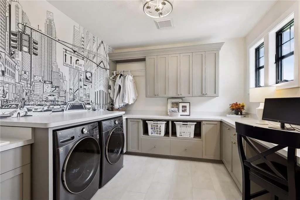 transitional style laundry room