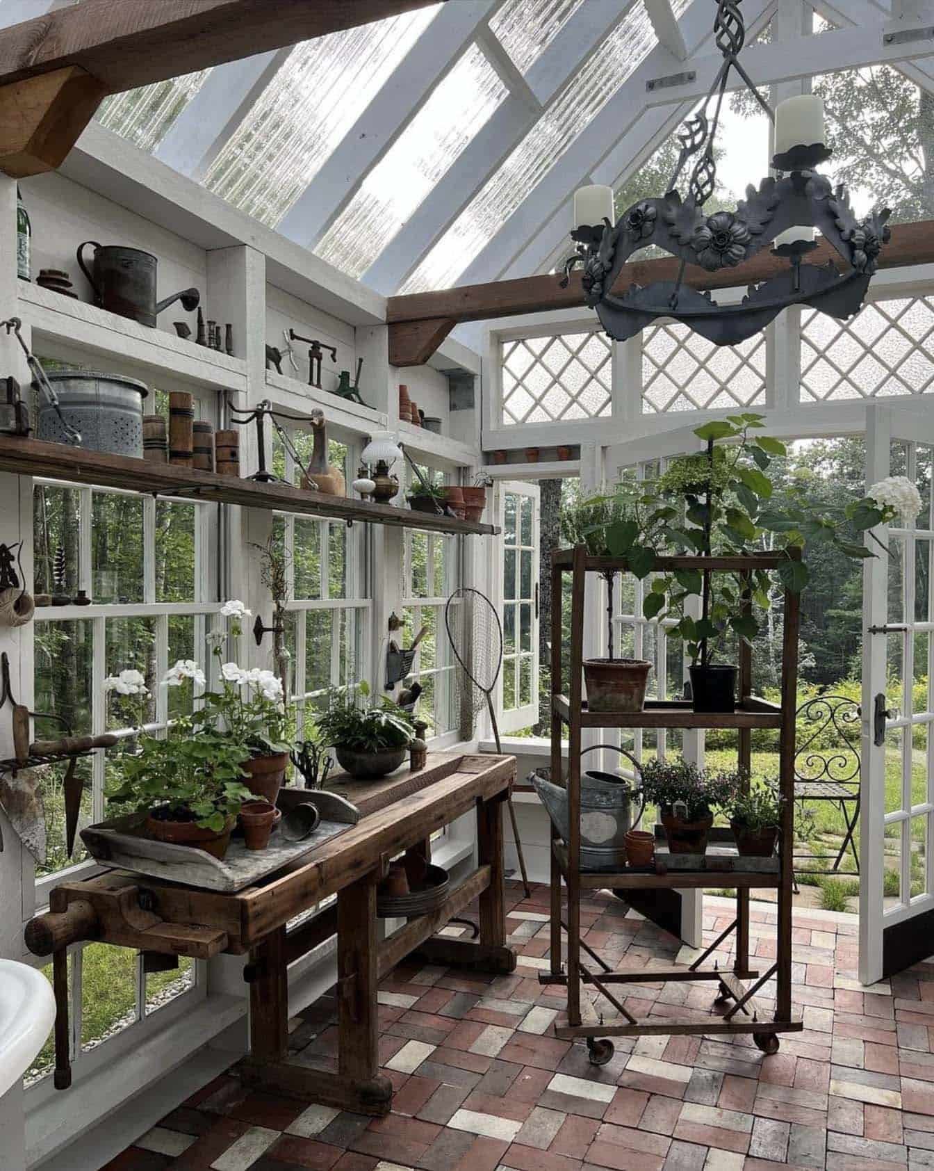 garden shed retreat with a potting table