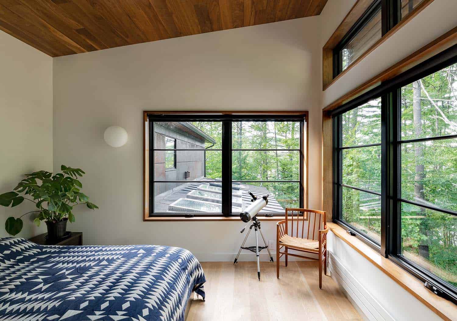 modern bedroom with corner windows