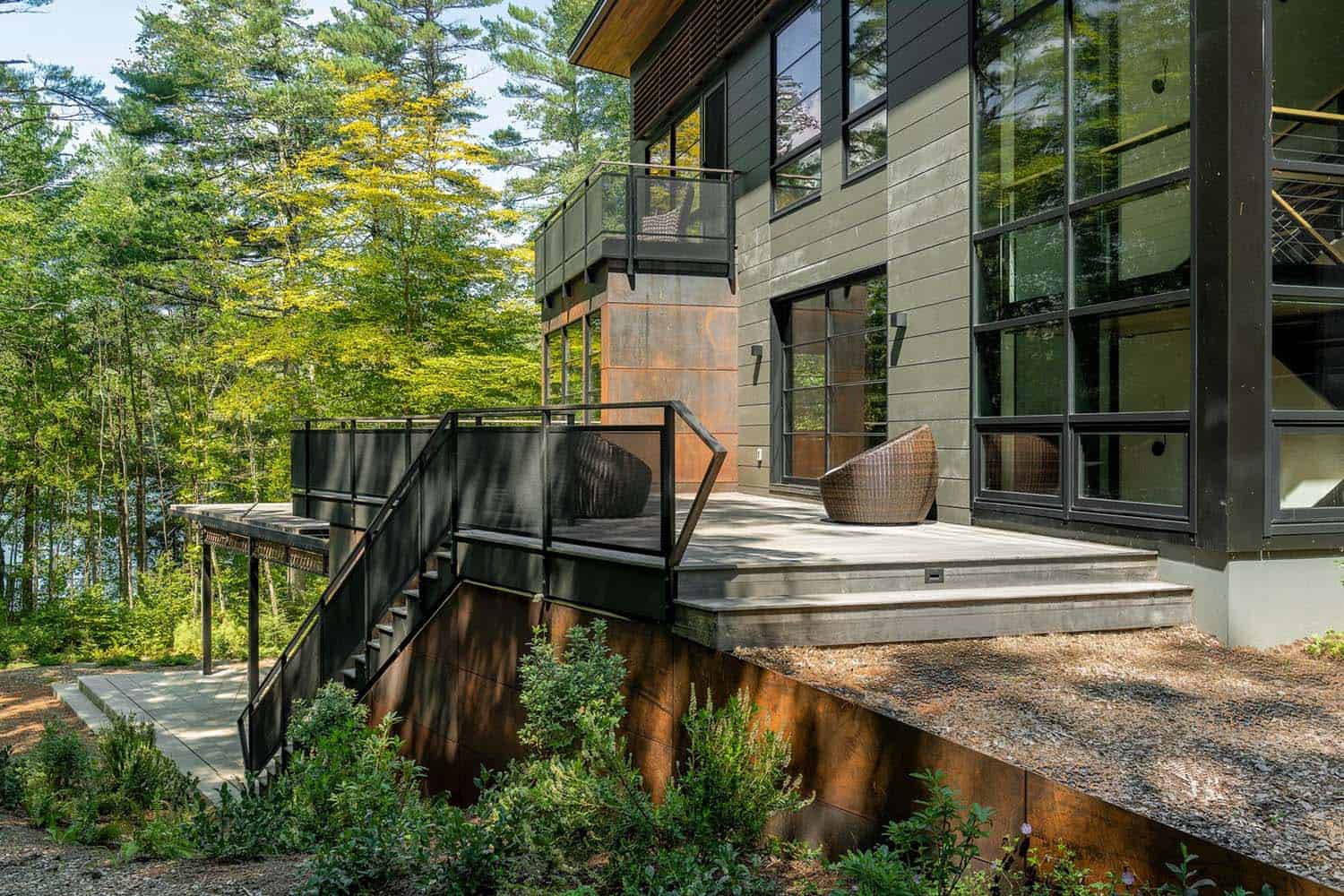 modern lake house deck