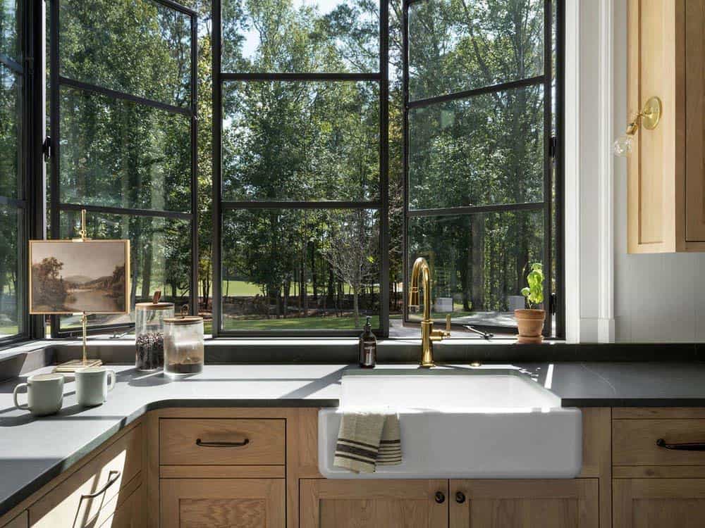 contemporary kitchen sink with large windows