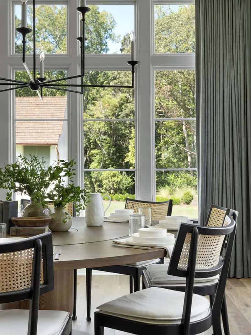 contemporary dining room with French doors
