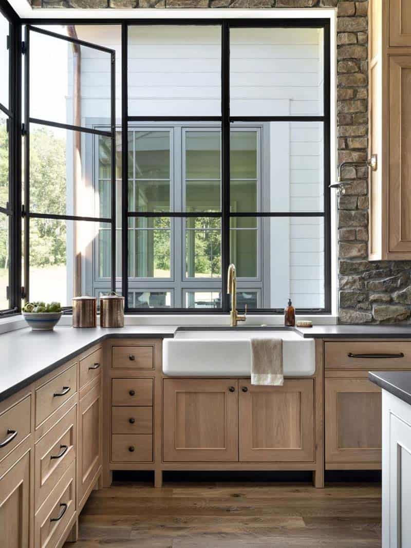 contemporary kitchen sink with large windows