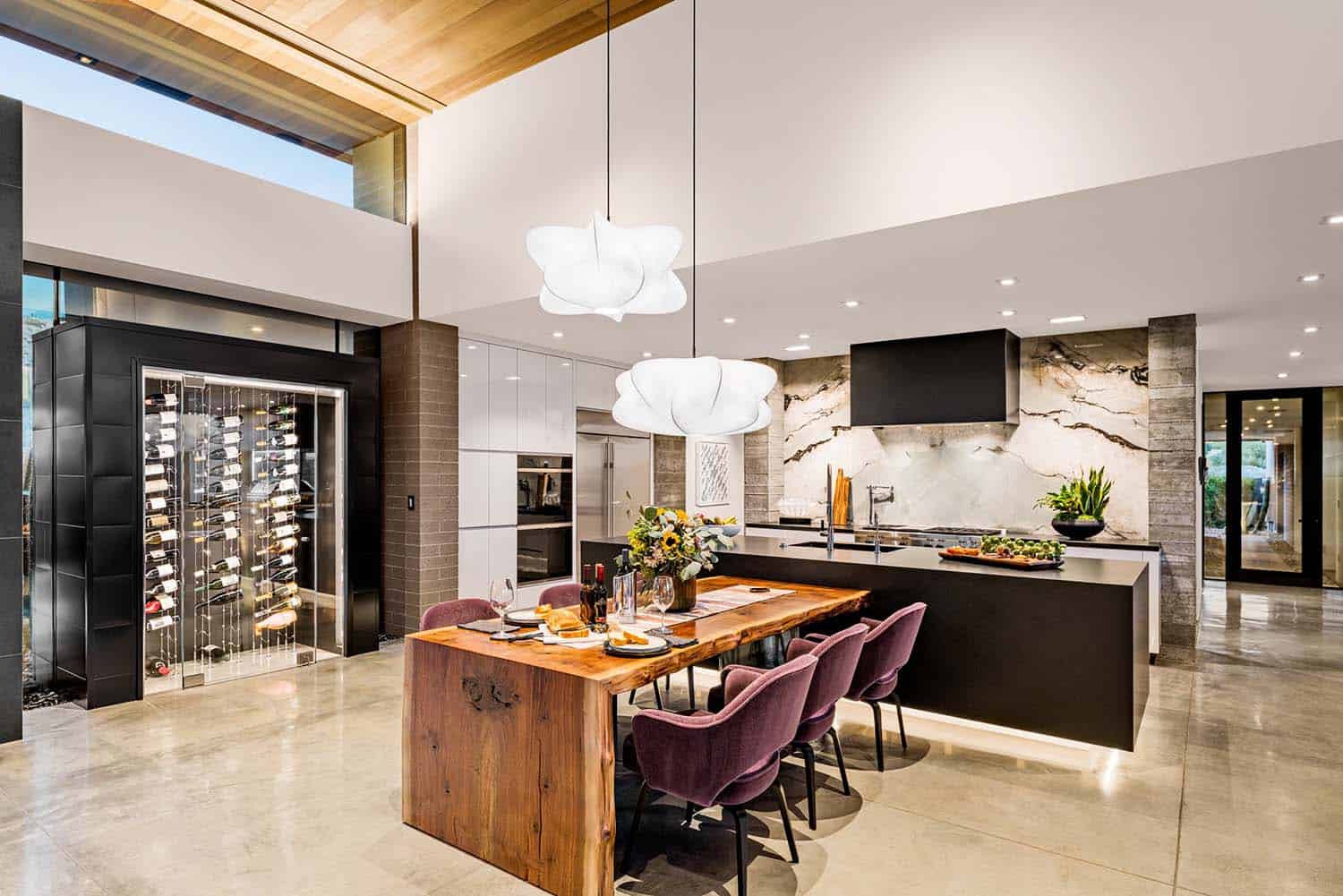 contemporary dining room and kitchen
