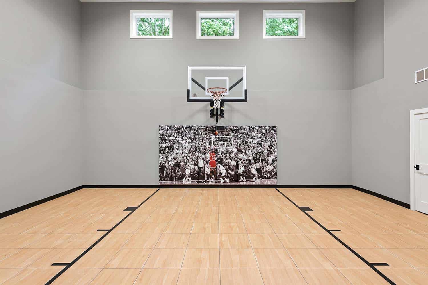 modern farmhouse lower-level sports court