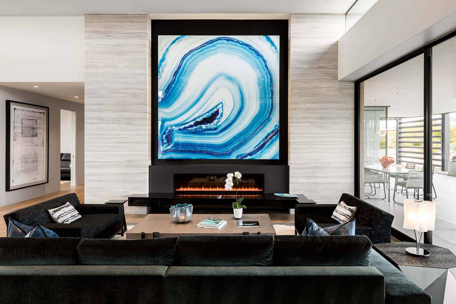 modern living room with a statement art piece