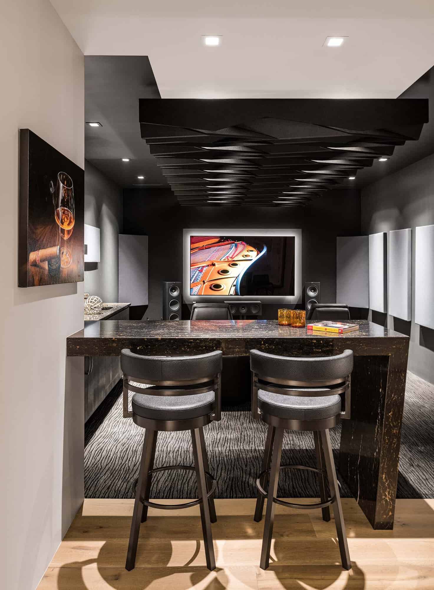 modern home theater and bar