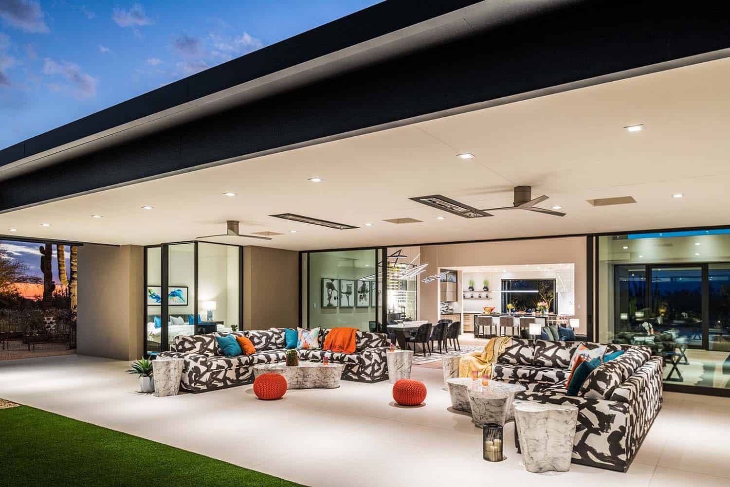 modern covered porch with outdoor furniture