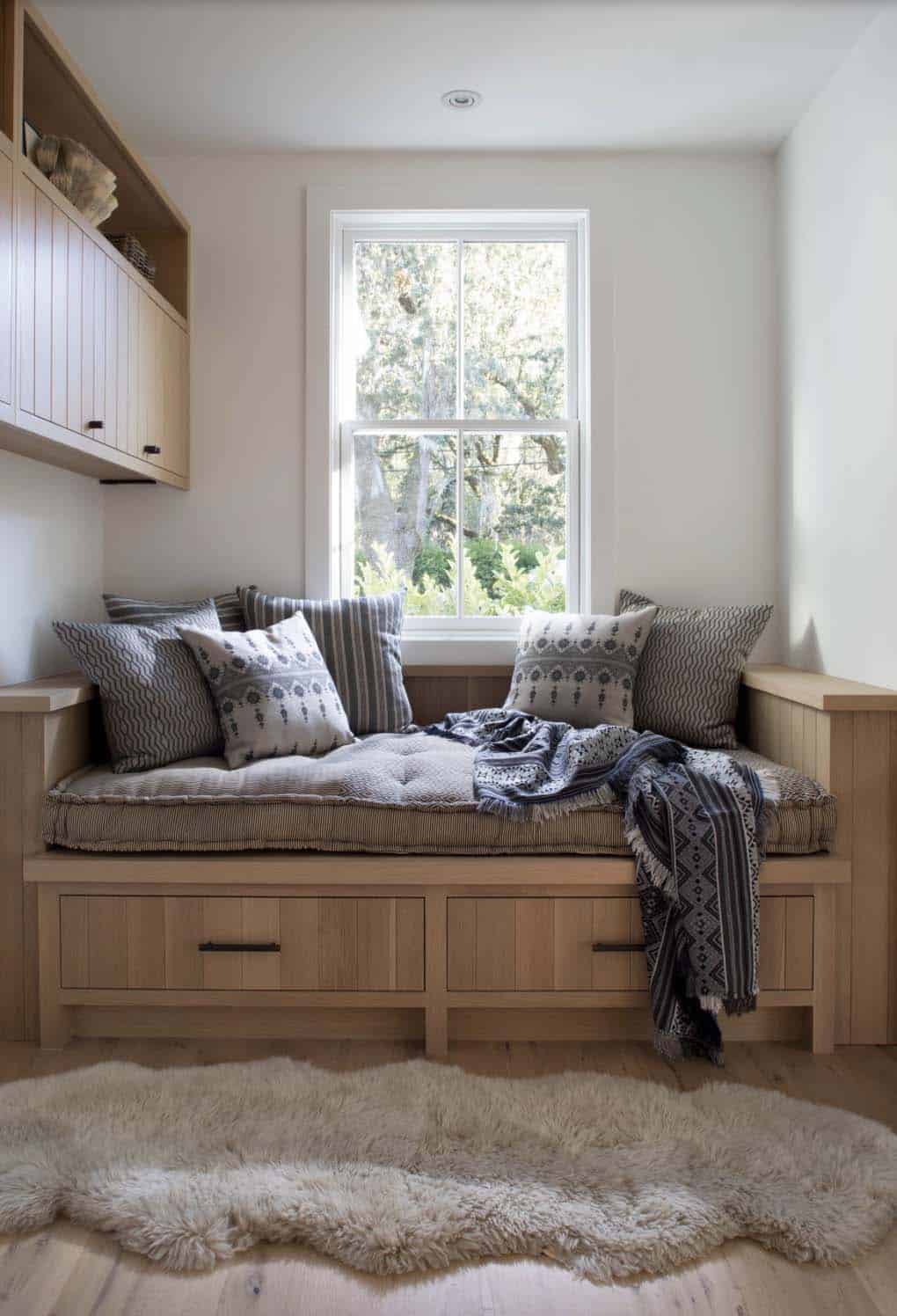 transitional bedroom with a built-in daybed
