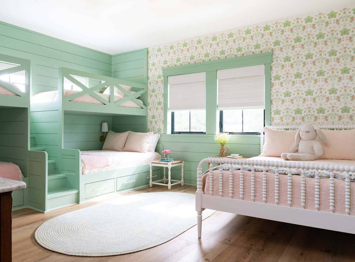 modern farmhouse bedroom with a bunk bed