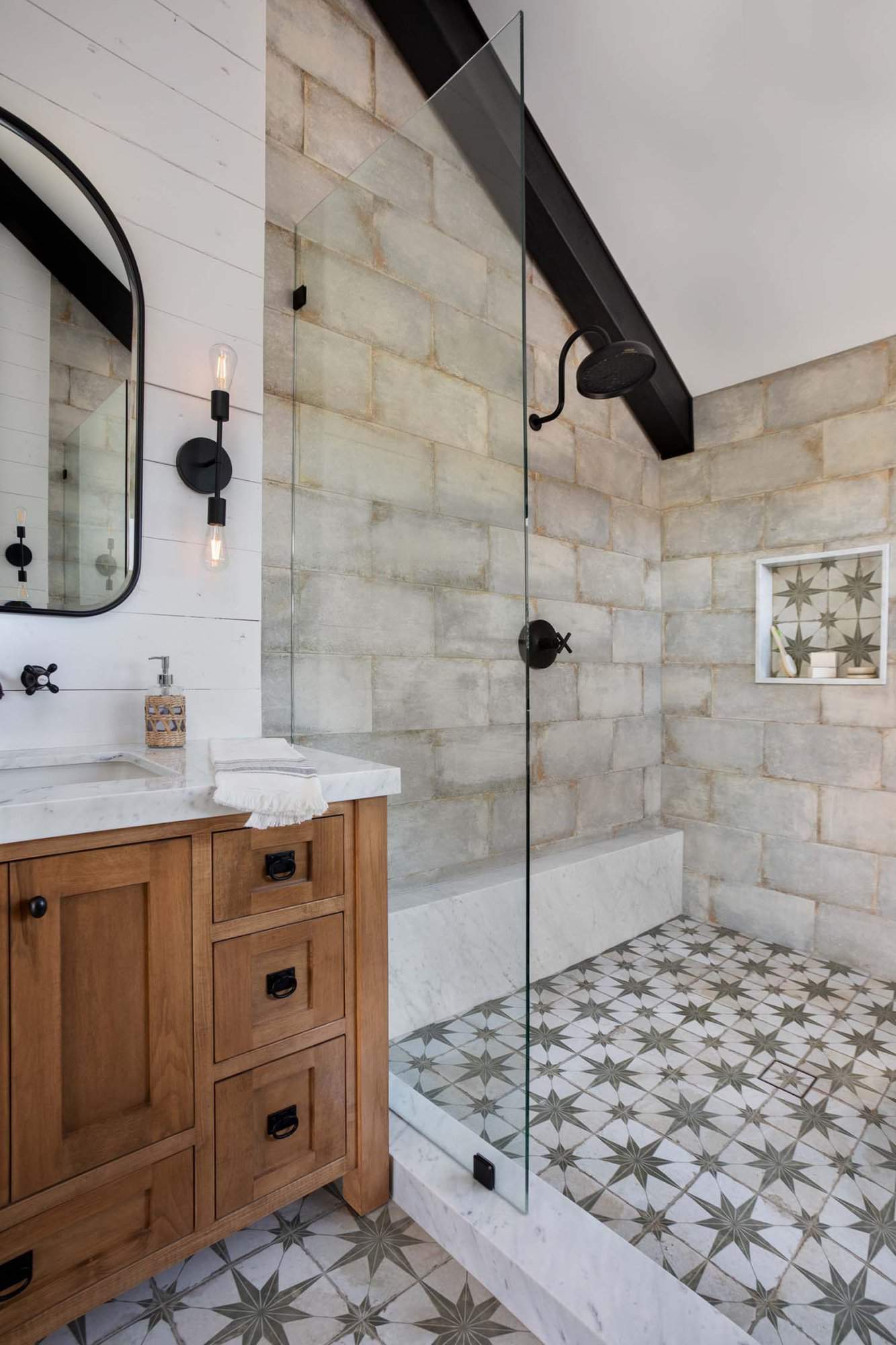 modern farmhouse bathroom vanity and shower