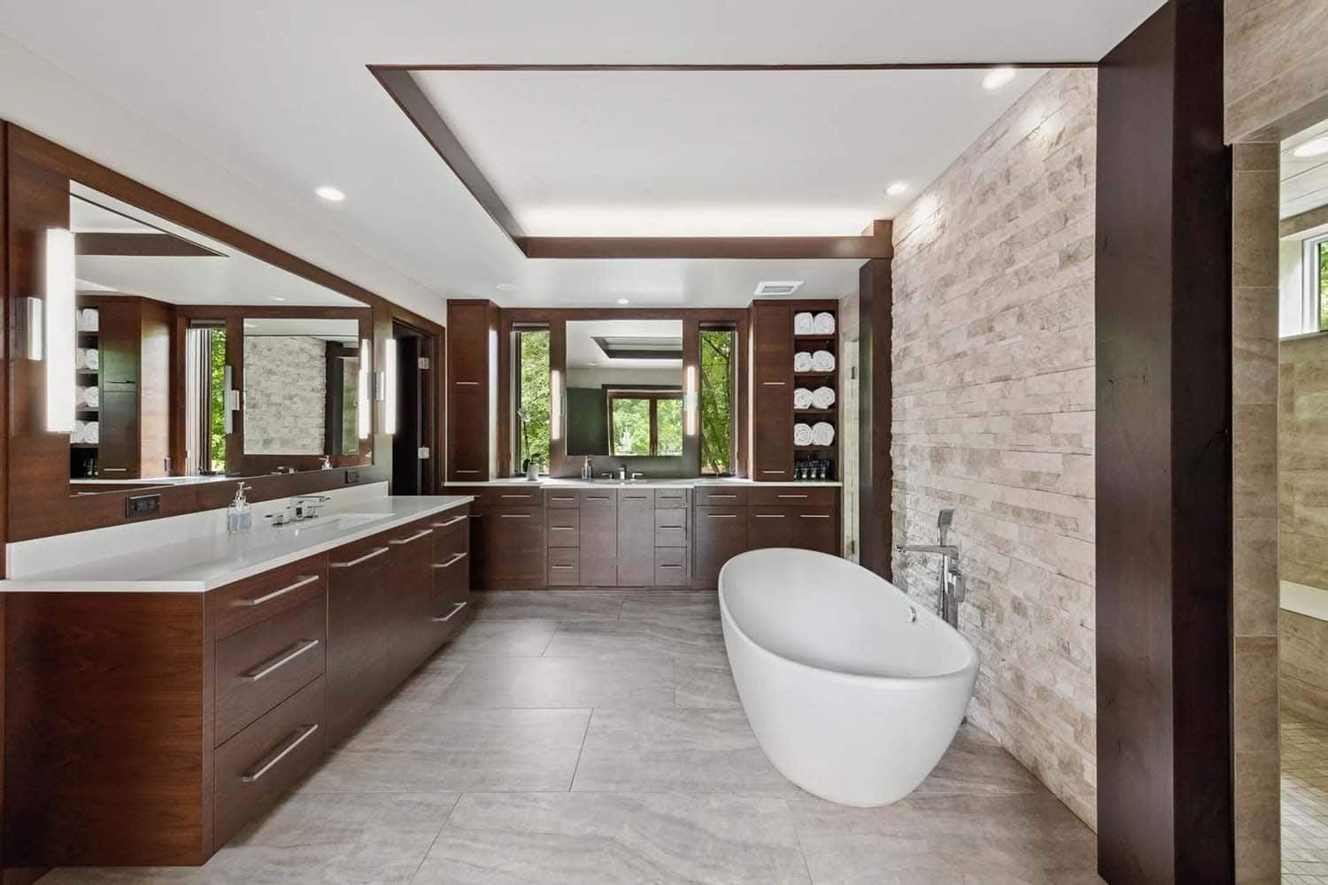 modern bathroom with a soaking tub